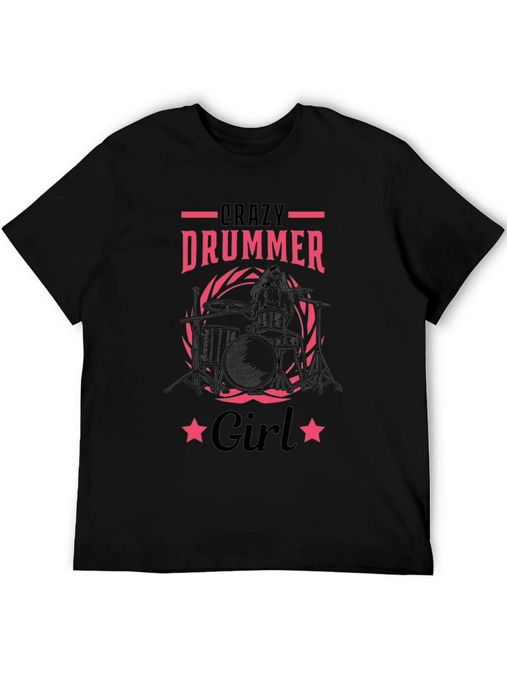 Crazy Drummer Girl Black T-Shirt
