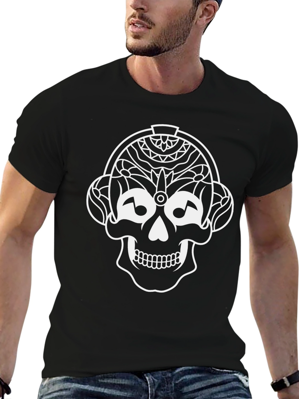 Skull Headphones Graphic Tee - Black