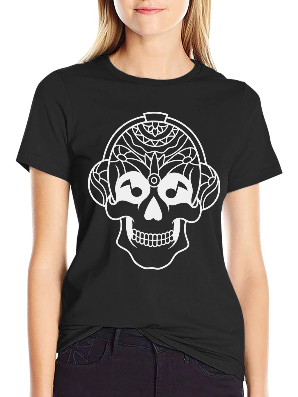 Skull Headphones Graphic Tee - Black
