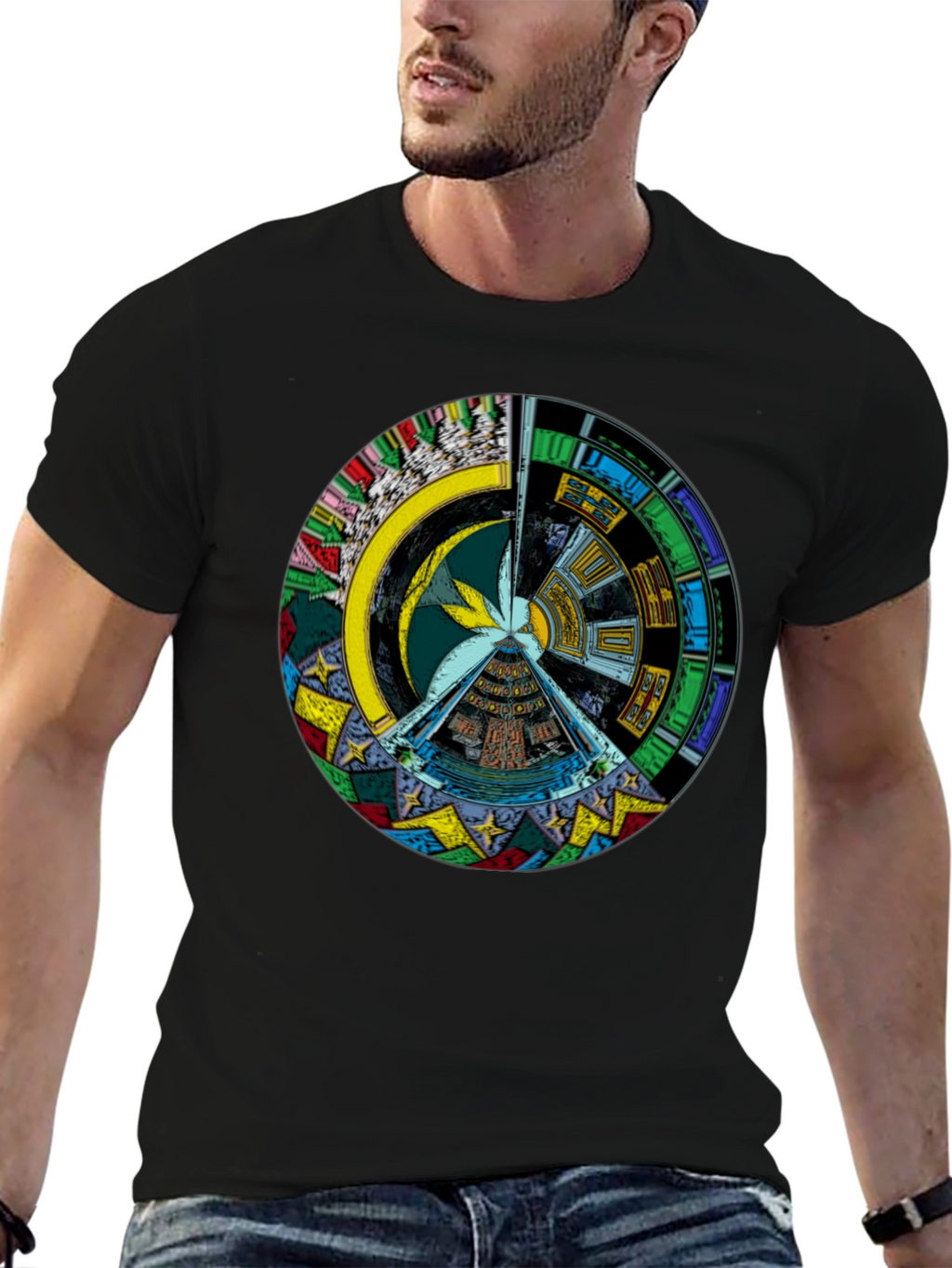 Artistic Geometric Design Black T-Shirt