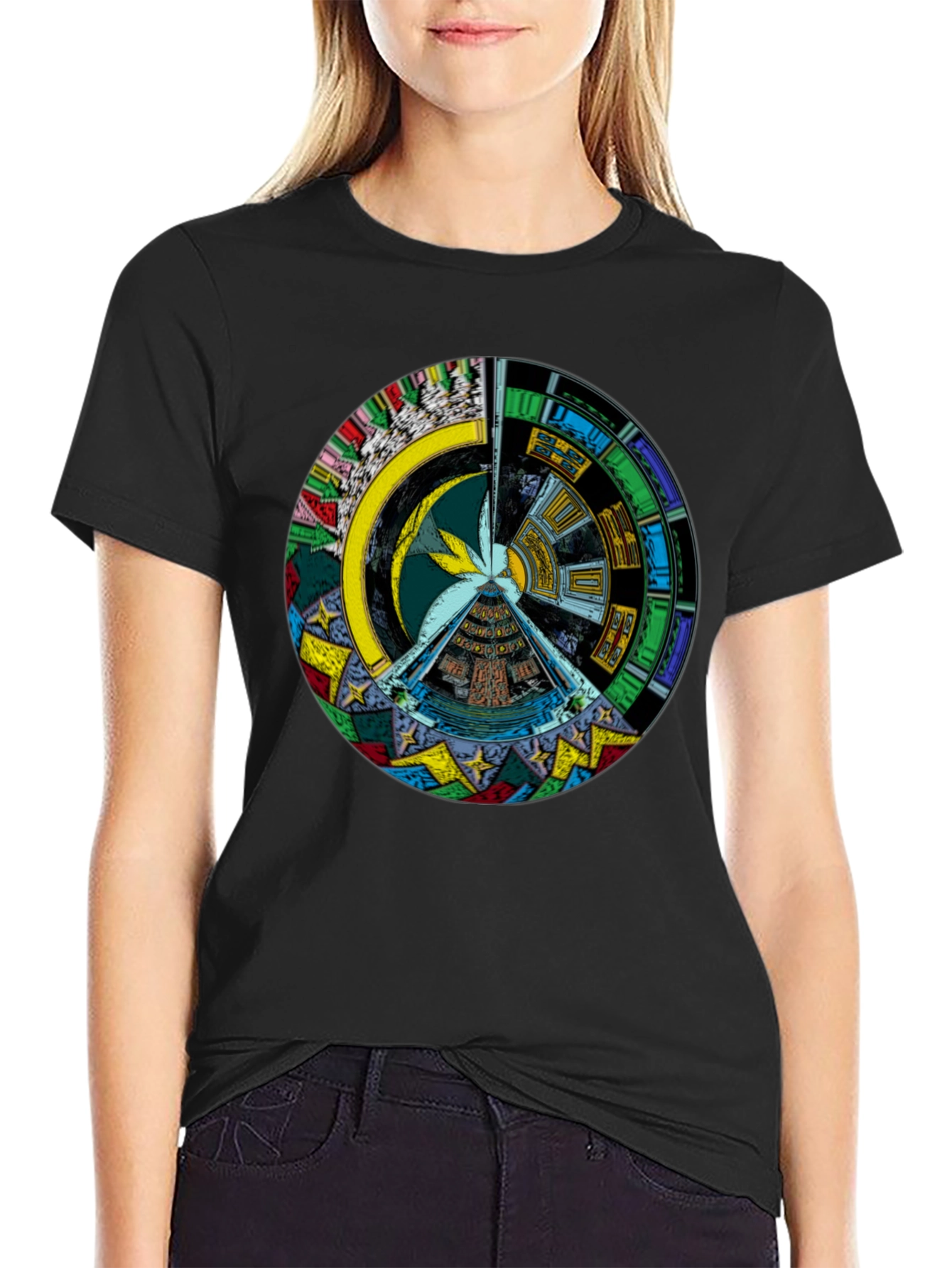 Artistic Geometric Design Black T-Shirt