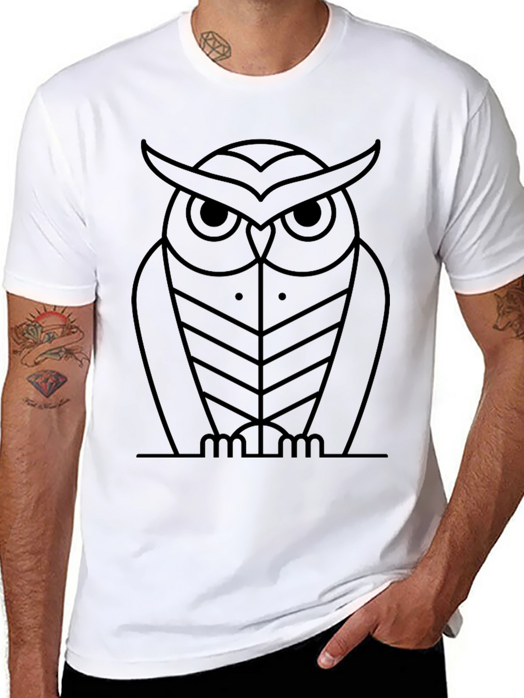 Modern Geometric Owl Graphic Black T-Shirt