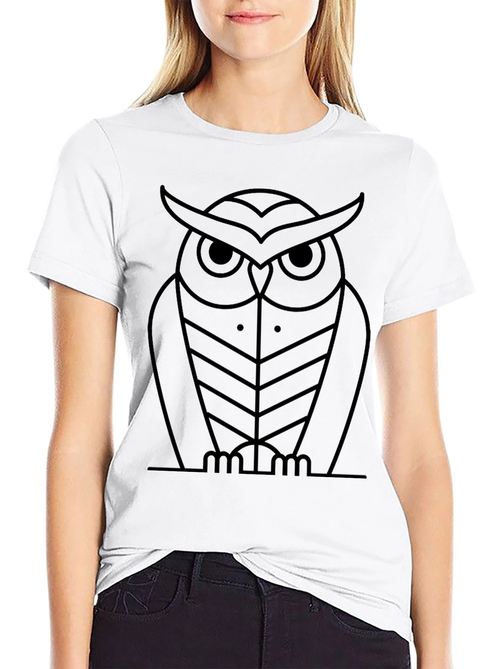 Modern Geometric Owl Graphic Black T-Shirt
