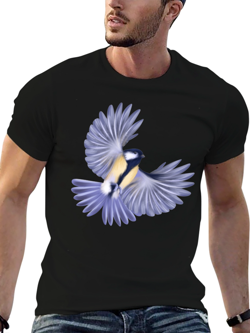 Bird Graphic Black T-Shirt for Men