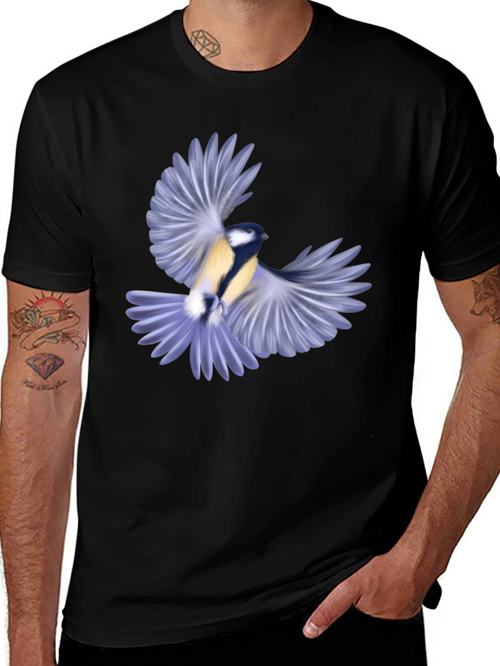 Bird Graphic Black T-Shirt for Men