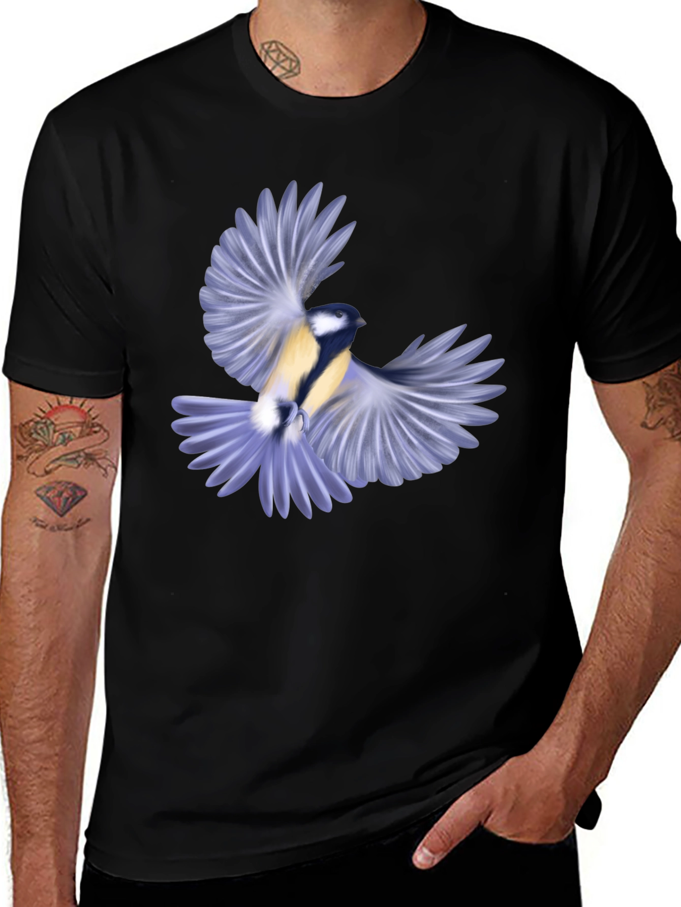 Bird Graphic Black T-Shirt for Men