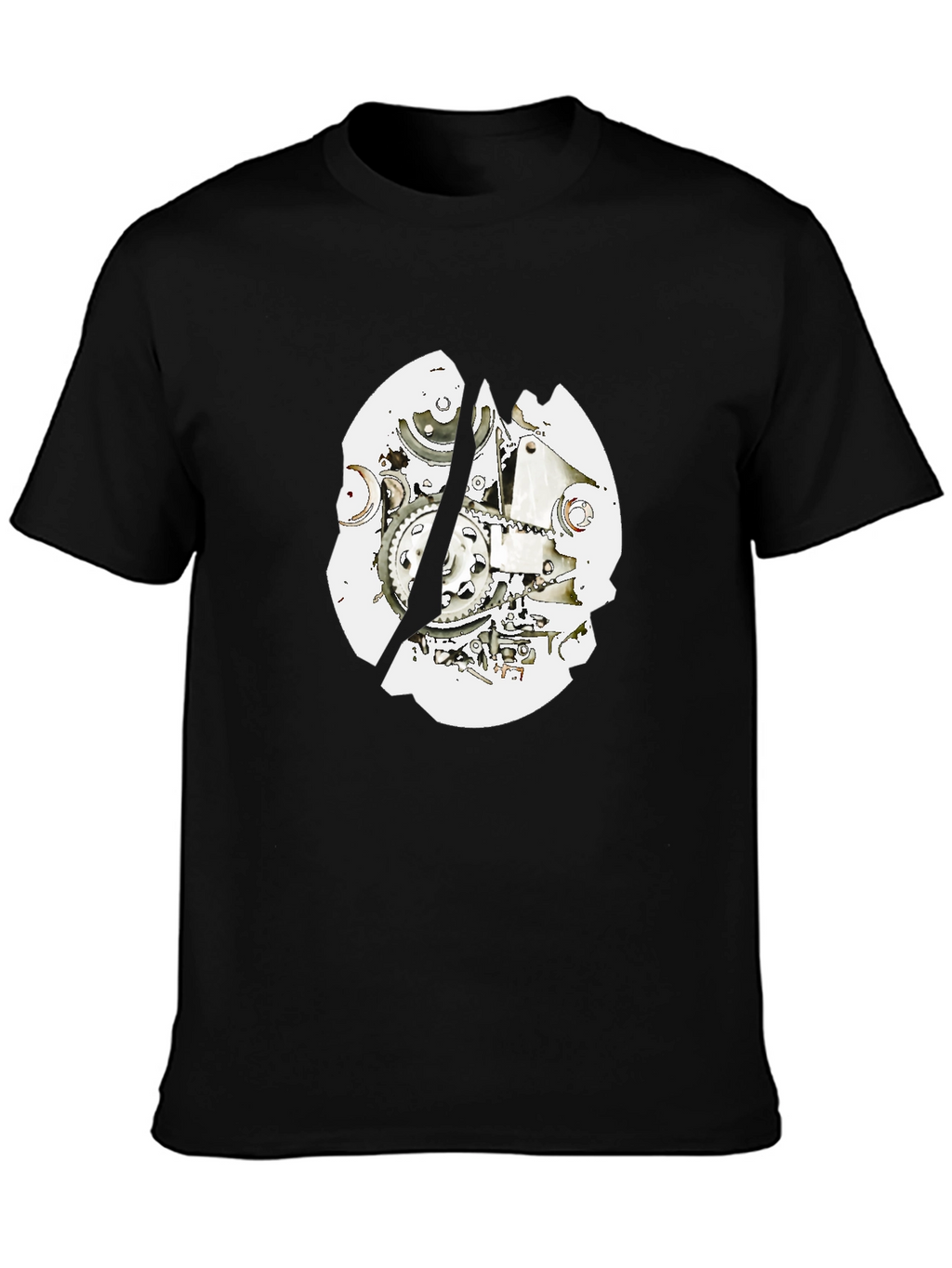 Black T-Shirt with Mechanical Gear Design