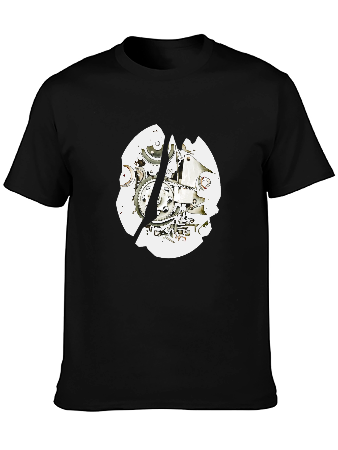 Black T-Shirt with Mechanical Gear Design