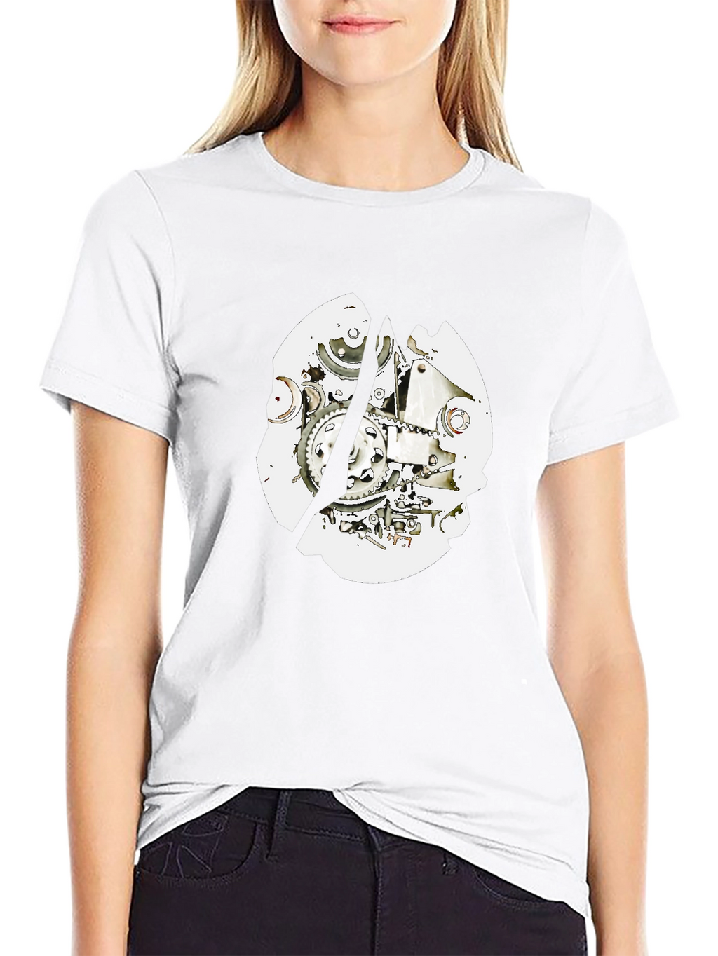 Black T-Shirt with Mechanical Gear Design