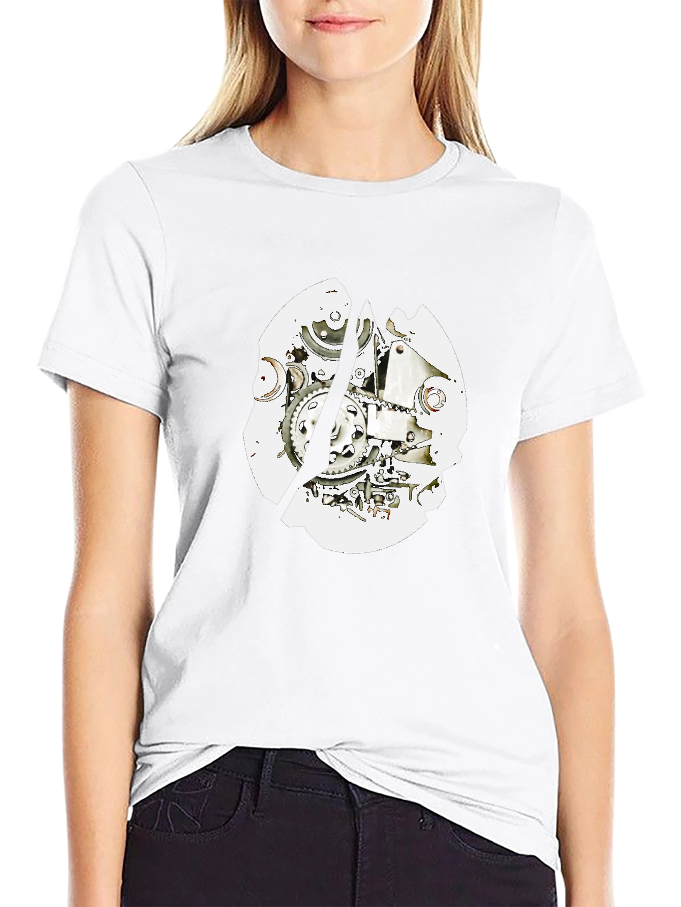 Black T-Shirt with Mechanical Gear Design