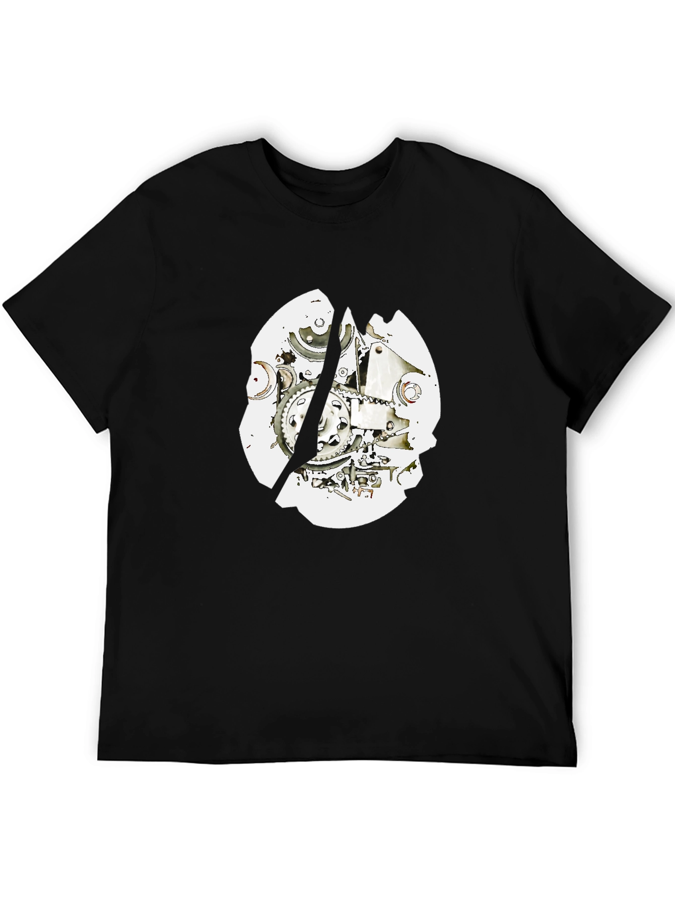 Black T-Shirt with Mechanical Gear Design