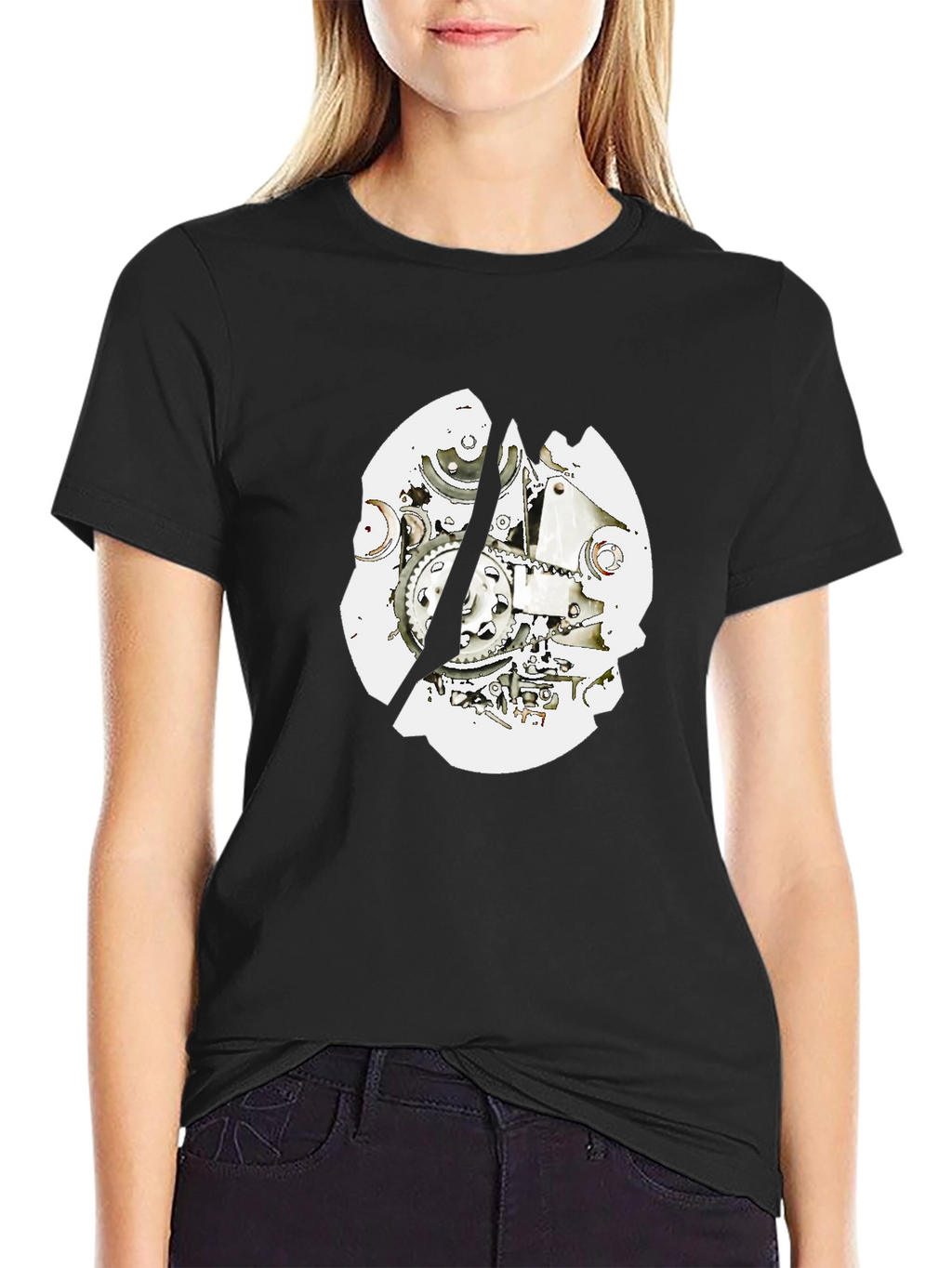 Black T-Shirt with Mechanical Gear Design