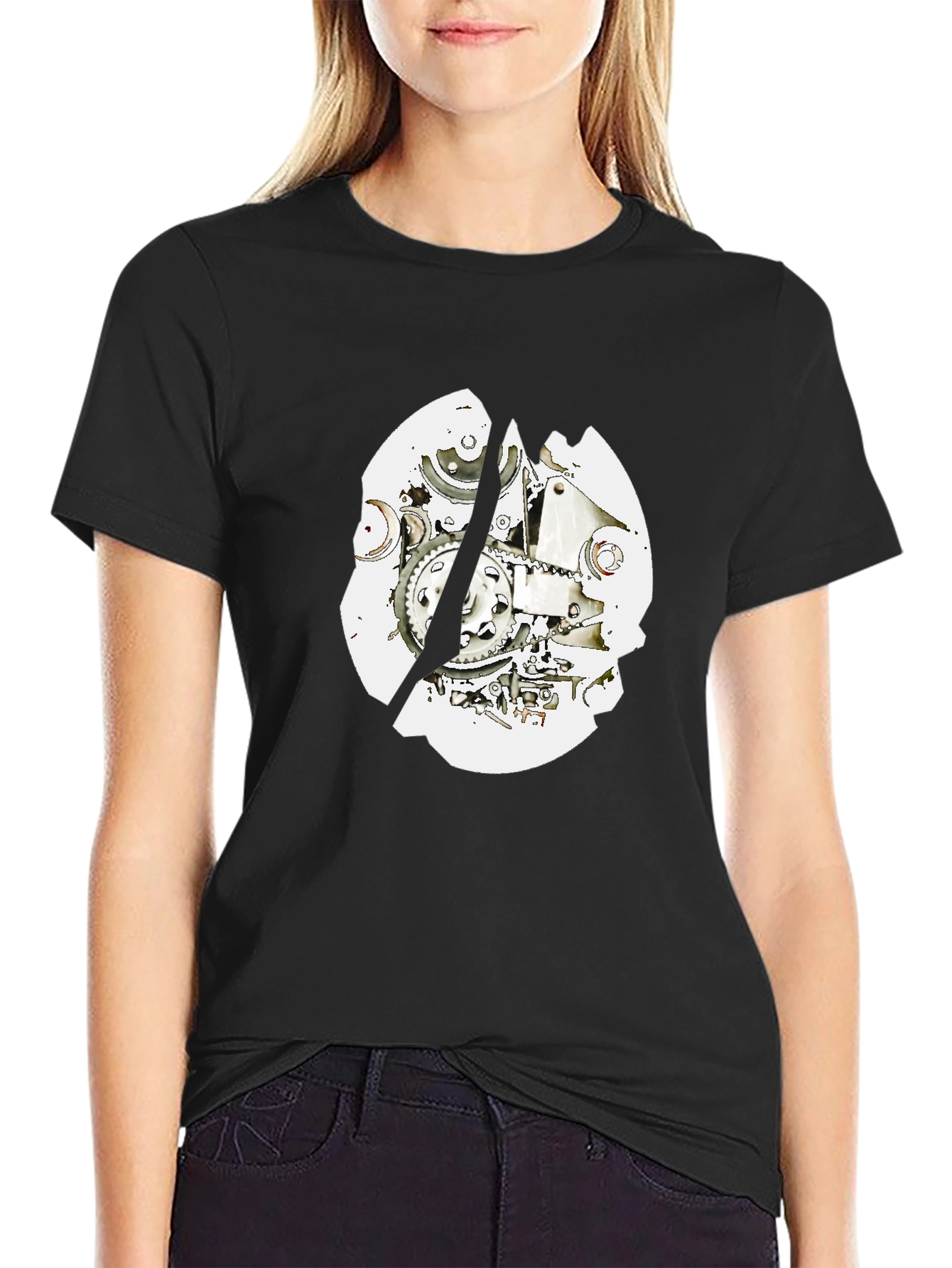 Black T-Shirt with Mechanical Gear Design
