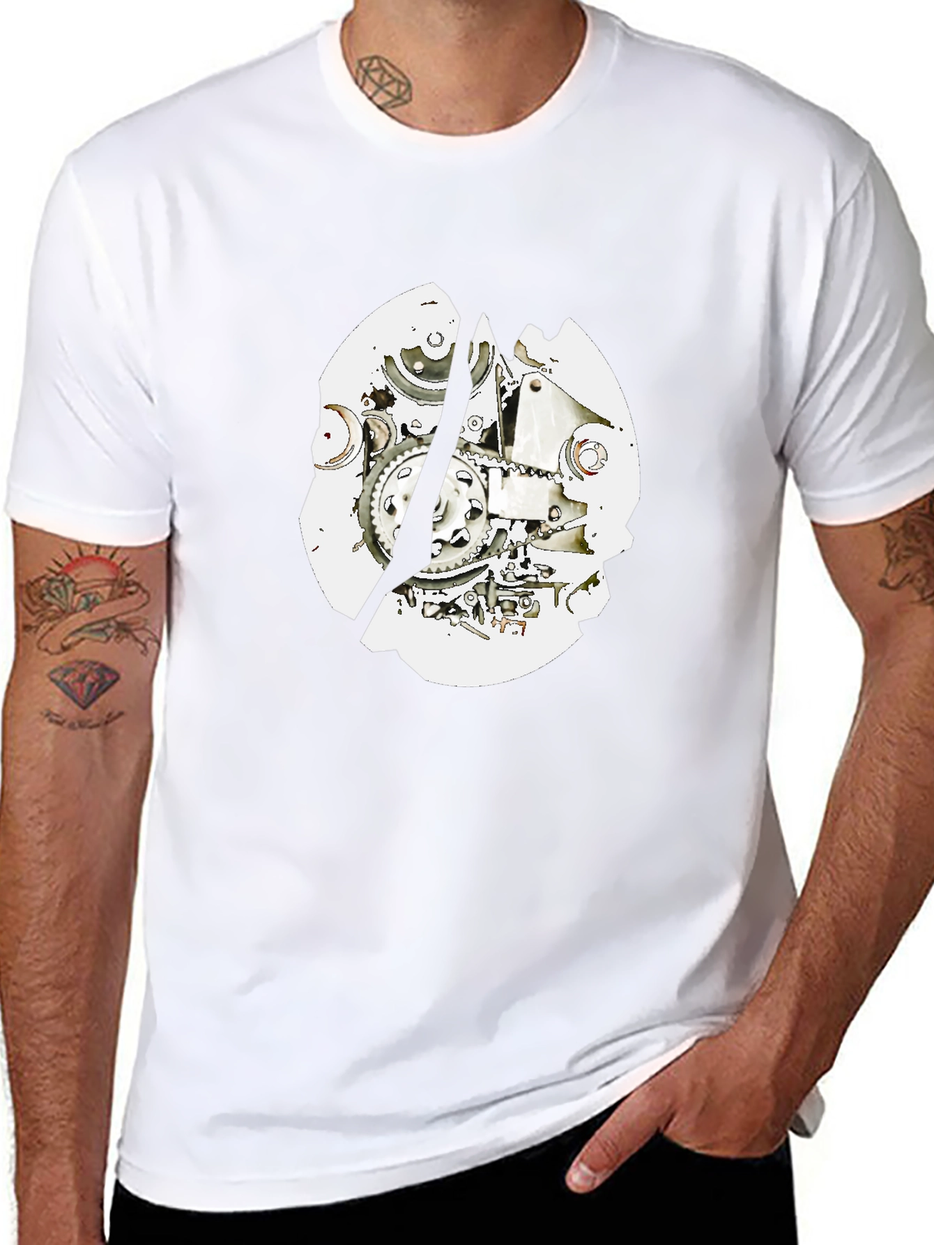 Black T-Shirt with Mechanical Gear Design