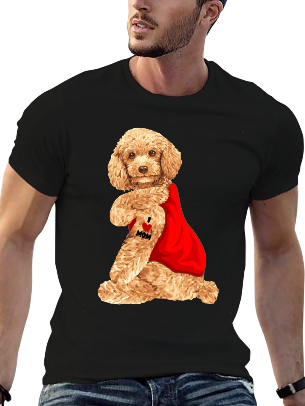 I Love Mom Poodle T-Shirt - Black