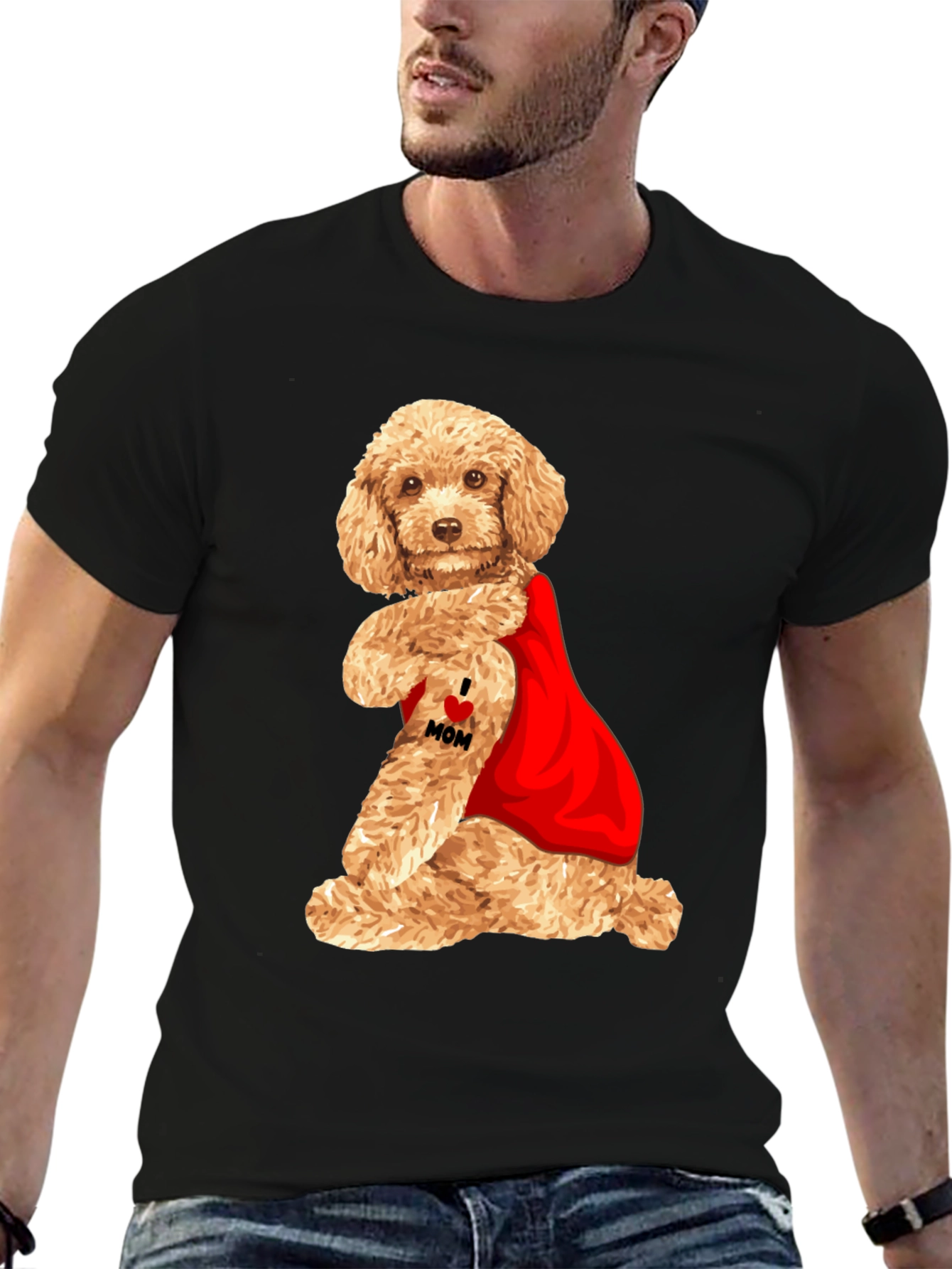 I Love Mom Poodle T-Shirt - Black