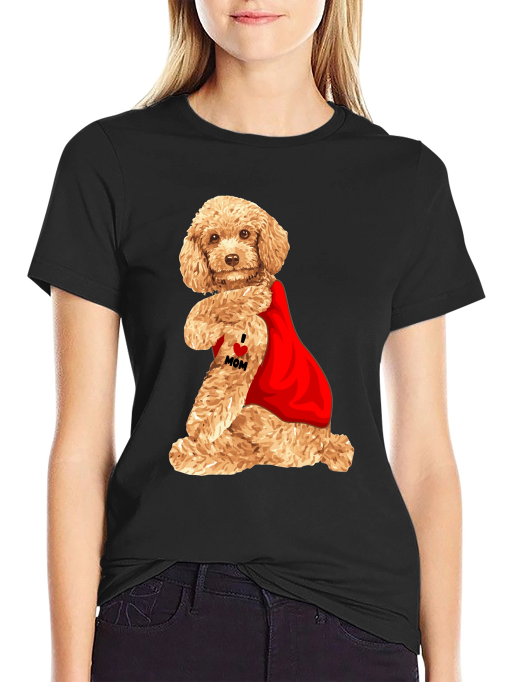 I Love Mom Poodle T-Shirt - Black