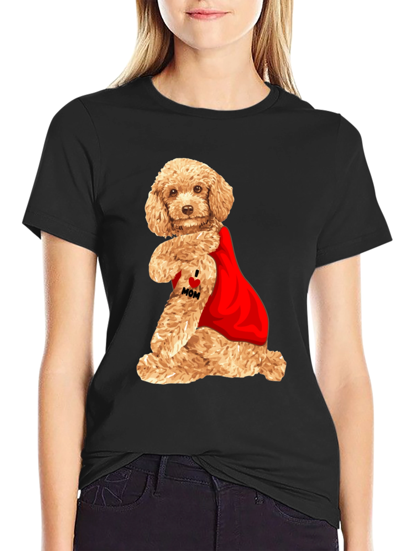 I Love Mom Poodle T-Shirt - Black