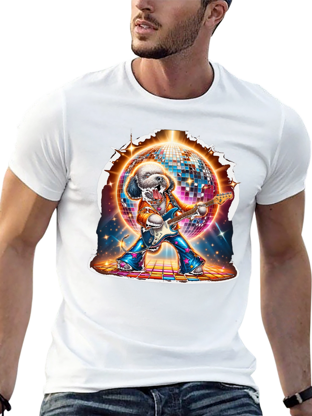 Dog Disco Guitarist Graphic T-Shirt