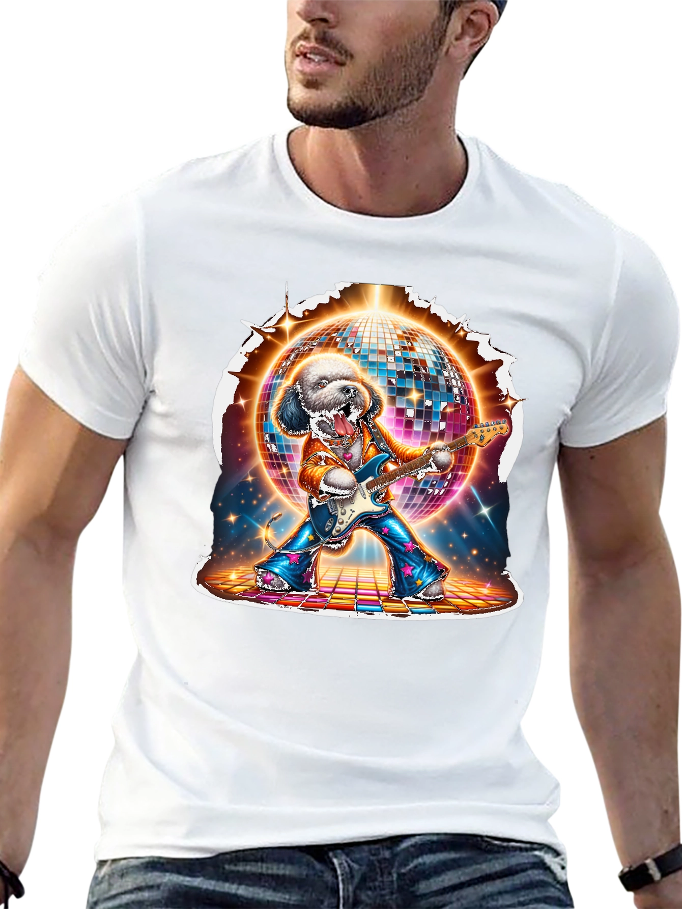 Dog Disco Guitarist Graphic T-Shirt