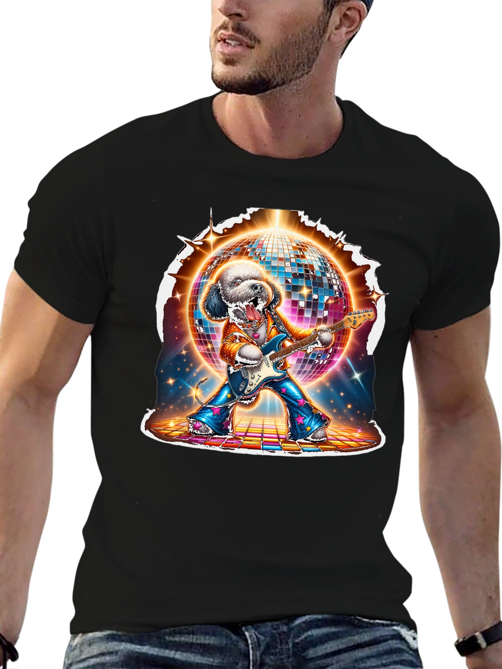 Dog Disco Guitarist Graphic T-Shirt