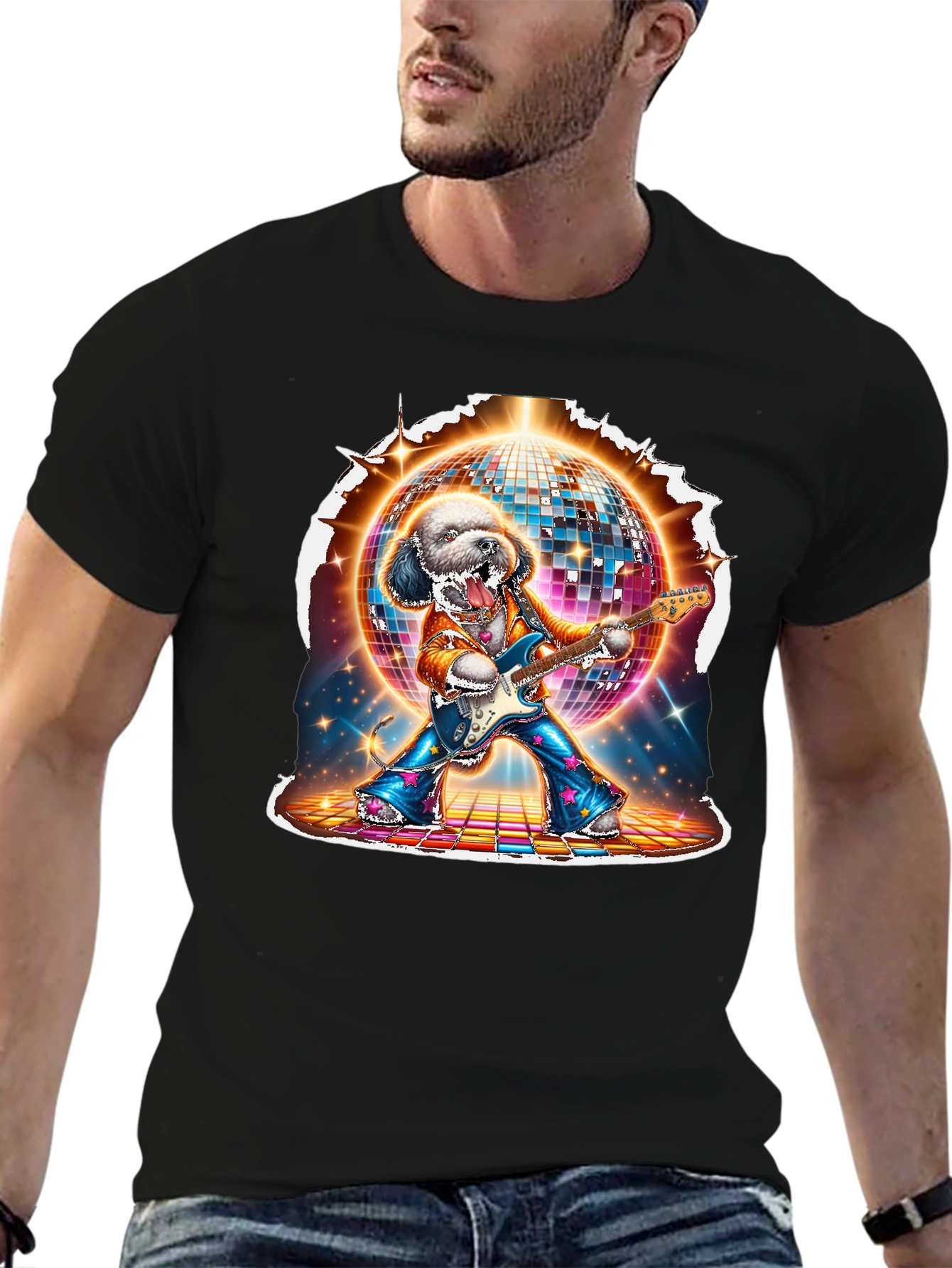 Dog Disco Guitarist Graphic T-Shirt