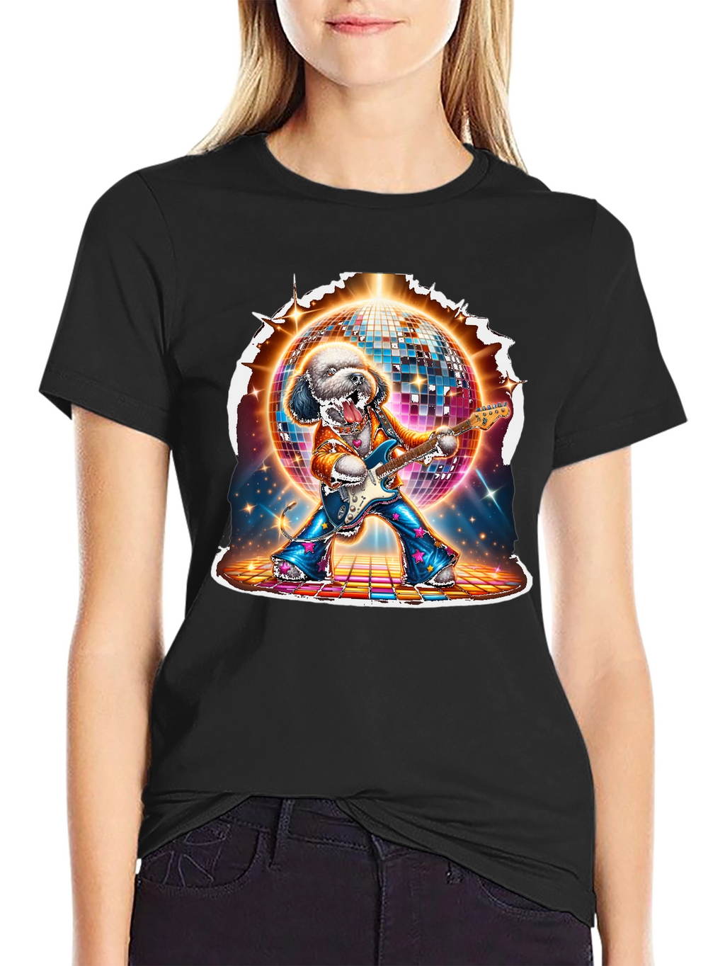 Dog Disco Guitarist Graphic T-Shirt