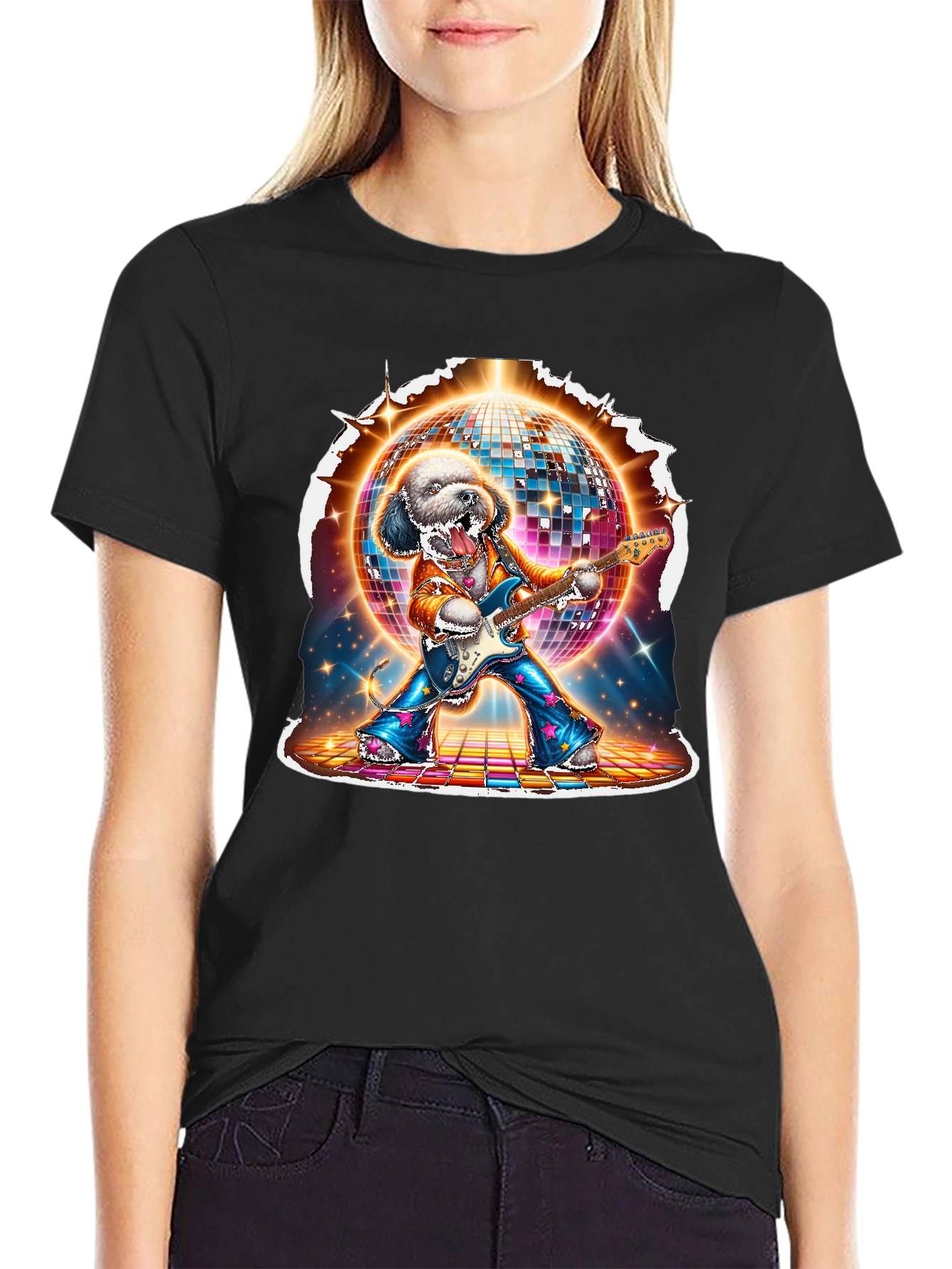 Dog Disco Guitarist Graphic T-Shirt