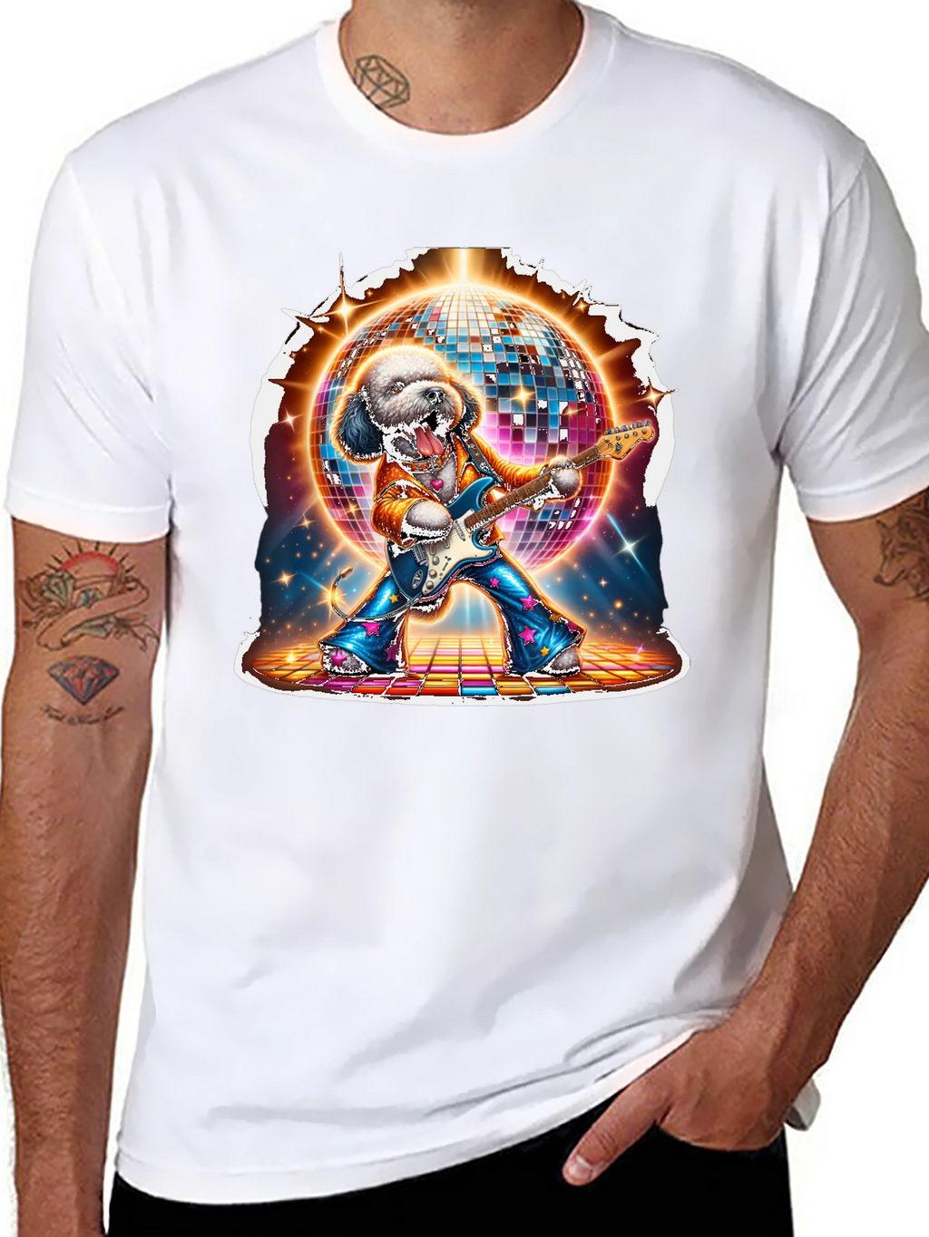 Dog Disco Guitarist Graphic T-Shirt