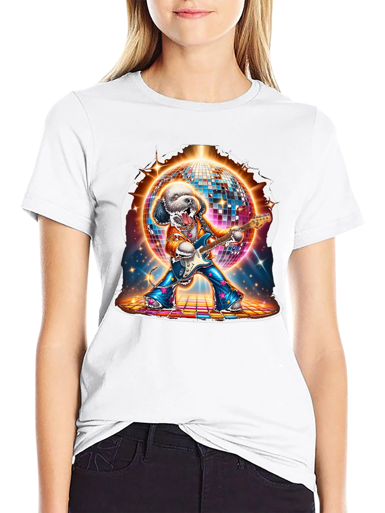 Dog Disco Guitarist Graphic T-Shirt