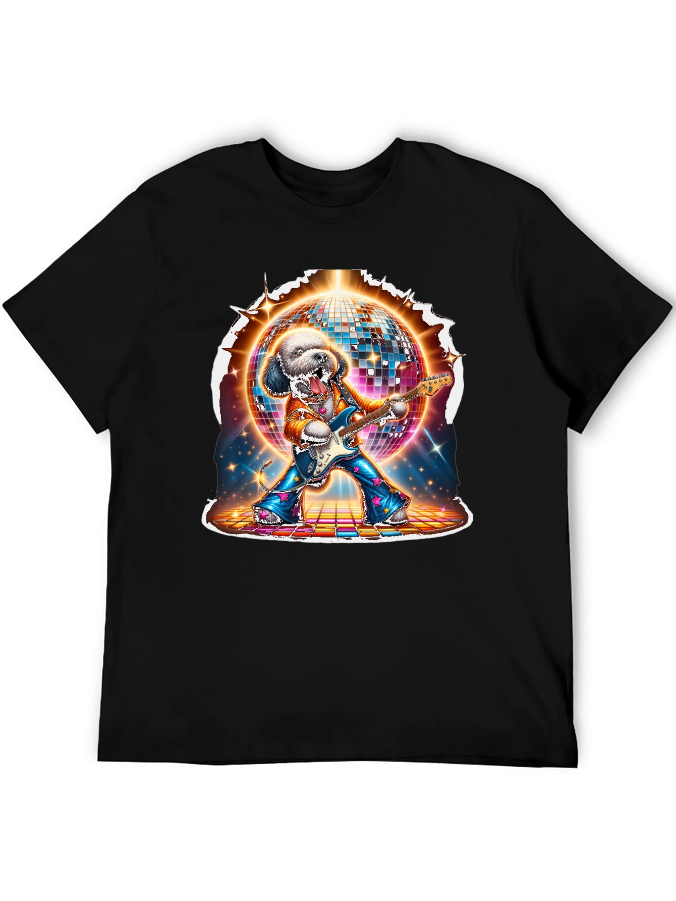 Dog Disco Guitarist Graphic T-Shirt
