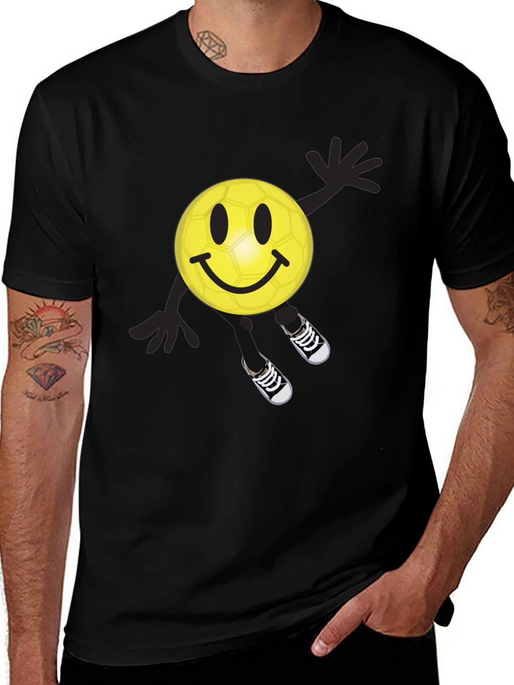 Smiley Soccer Ball Graphic Tee - Black