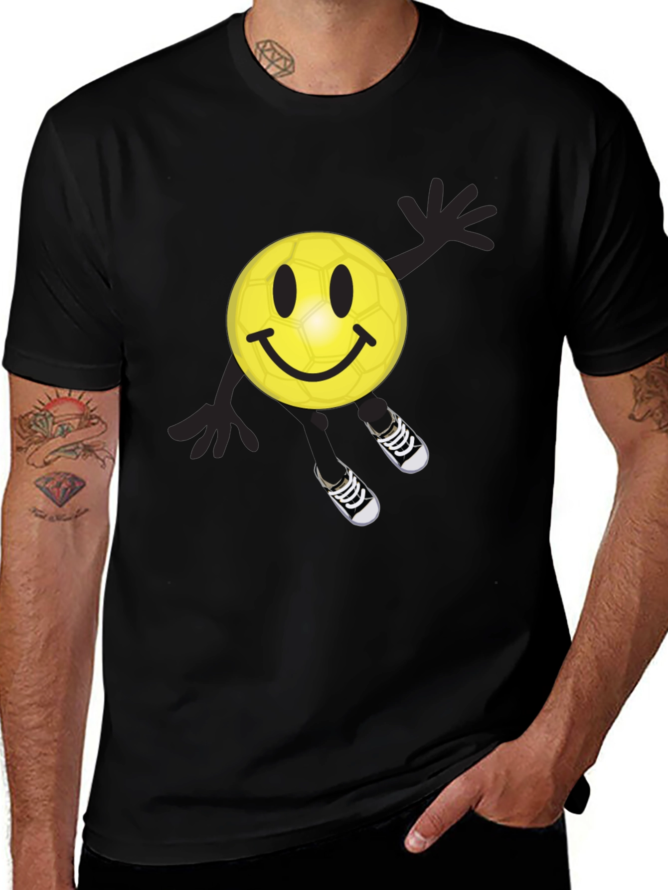 Smiley Soccer Ball Graphic Tee - Black