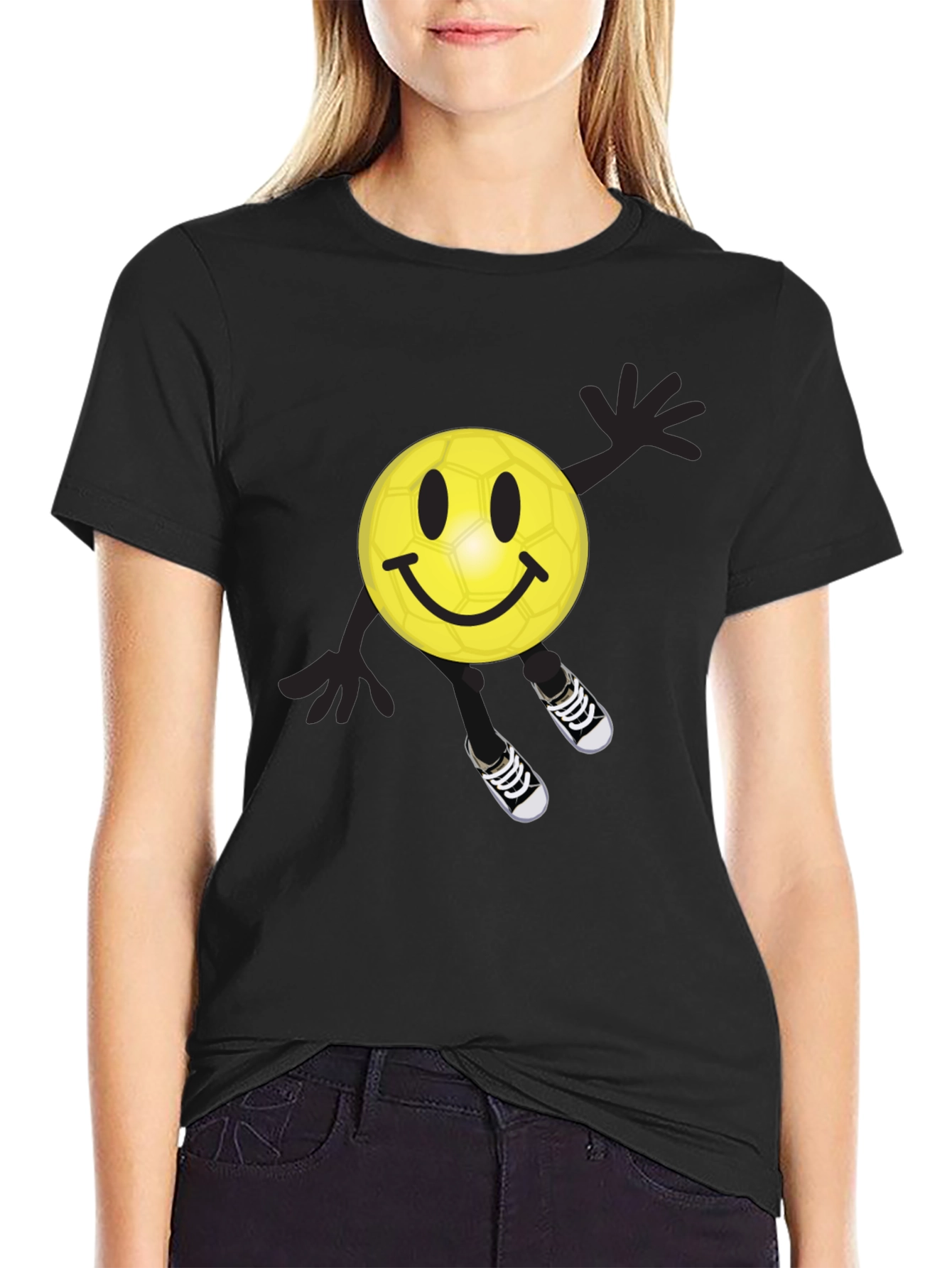 Smiley Soccer Ball Graphic Tee - Black