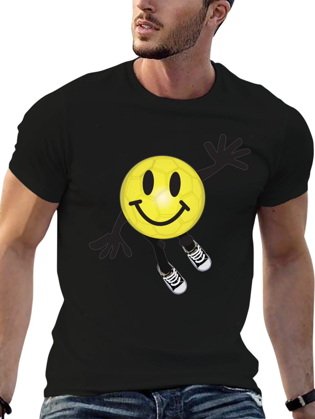 Smiley Soccer Ball Graphic Tee - Black