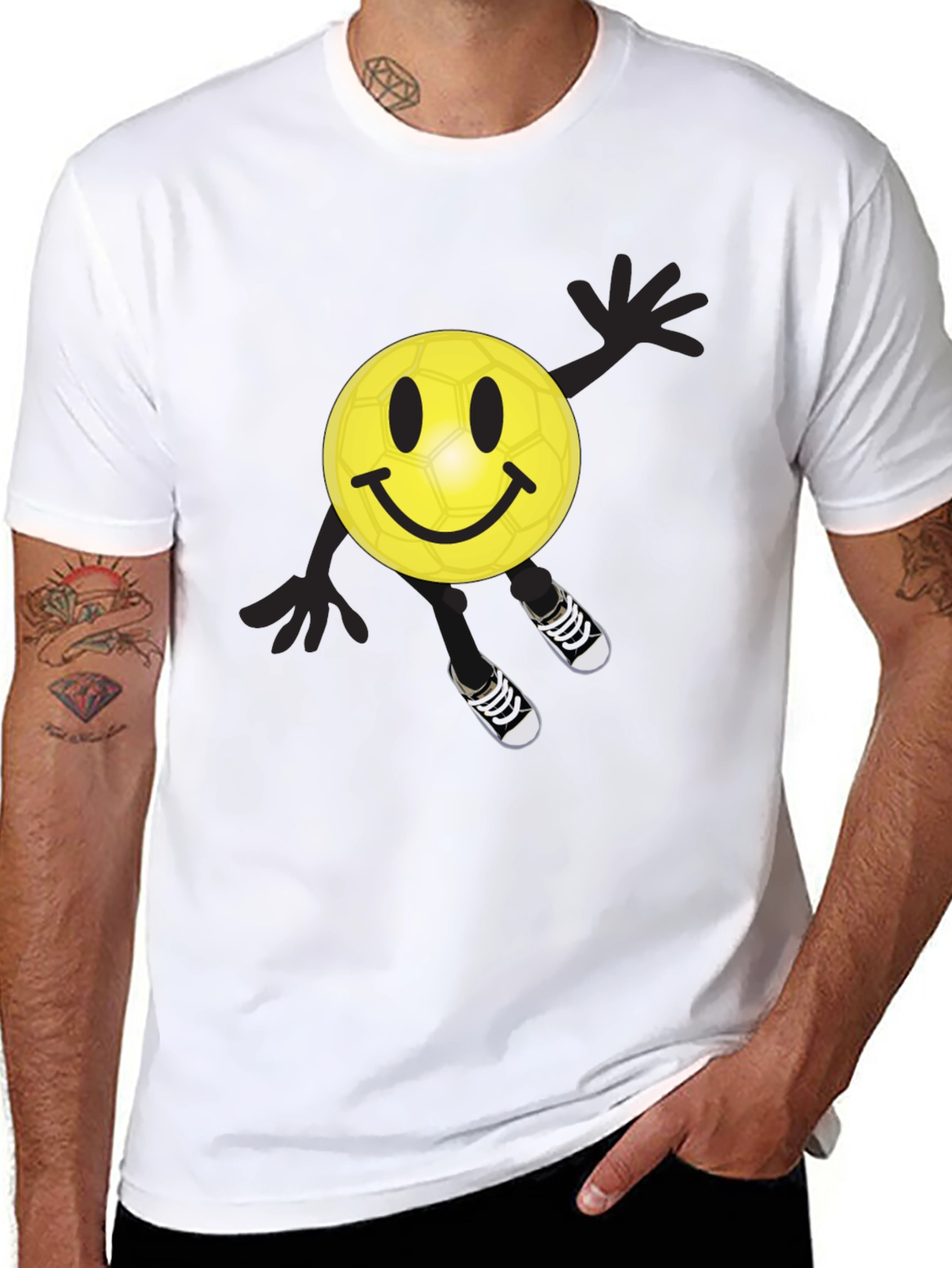 Smiley Soccer Ball Graphic Tee - Black