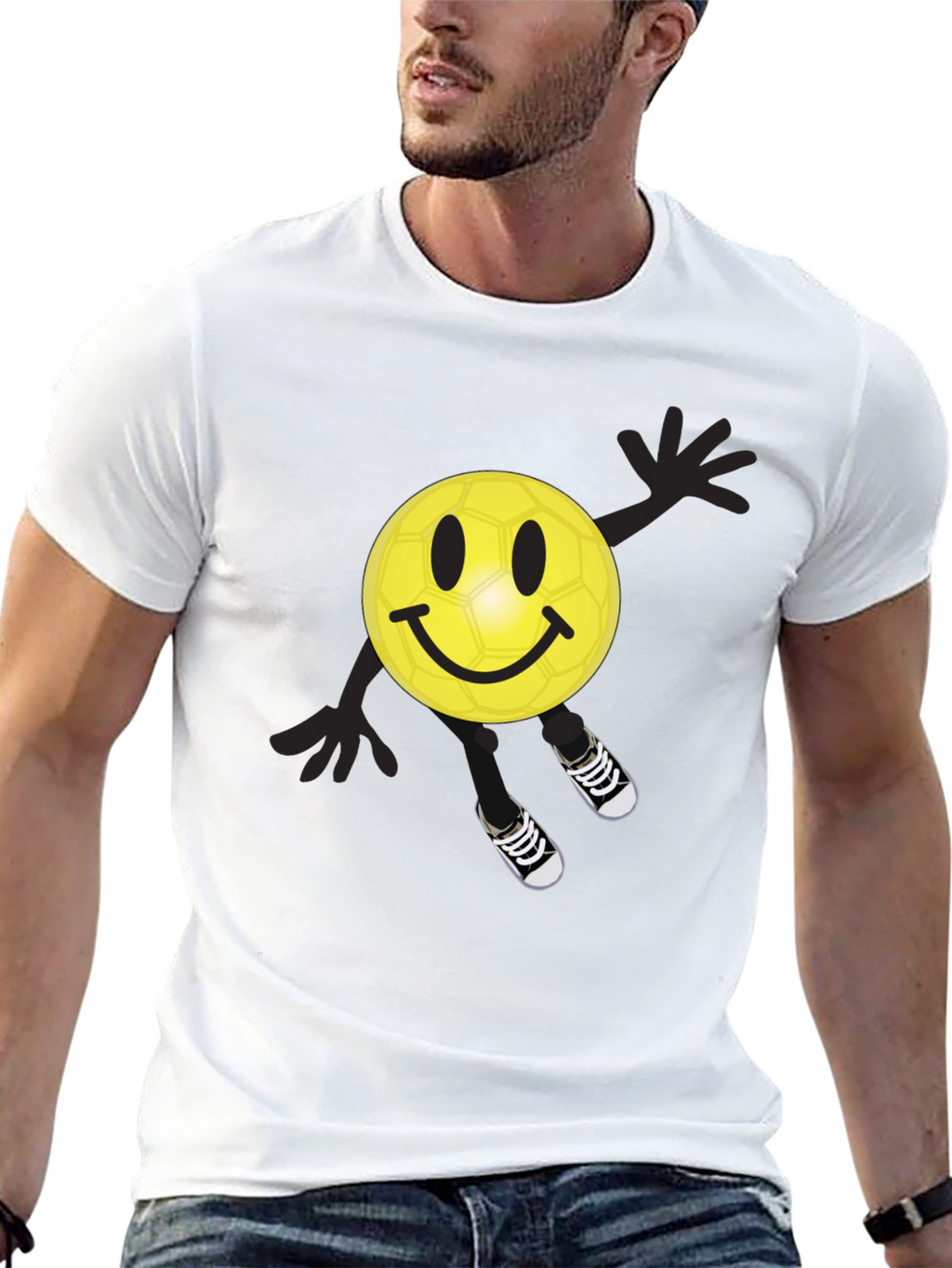 Smiley Soccer Ball Graphic Tee - Black