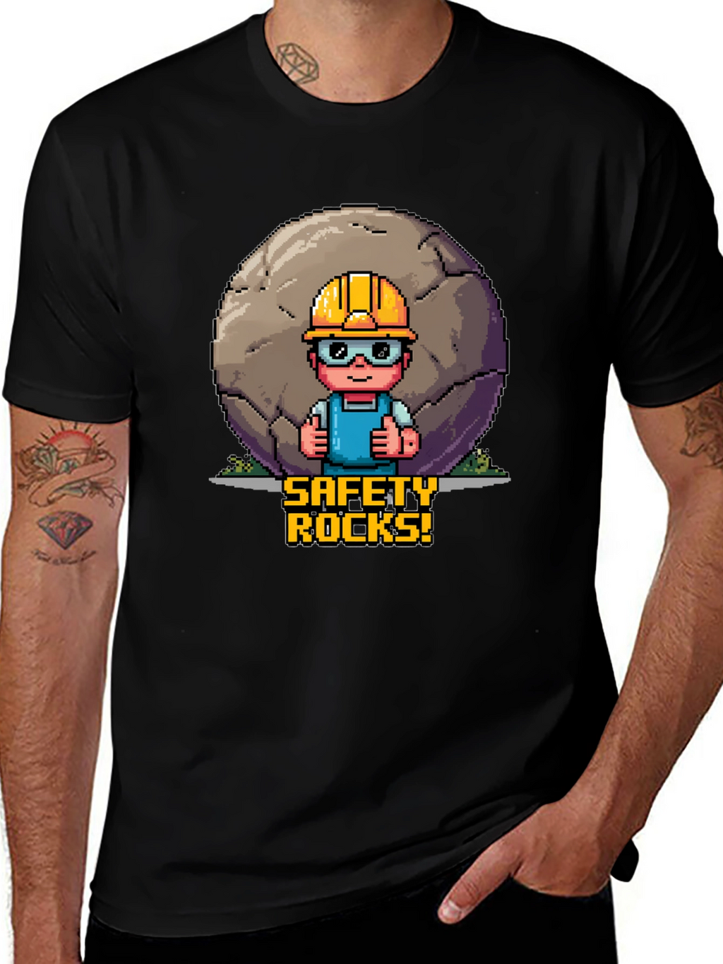 Safety Rocks T-Shirt - Pixel Art Graphic Tee