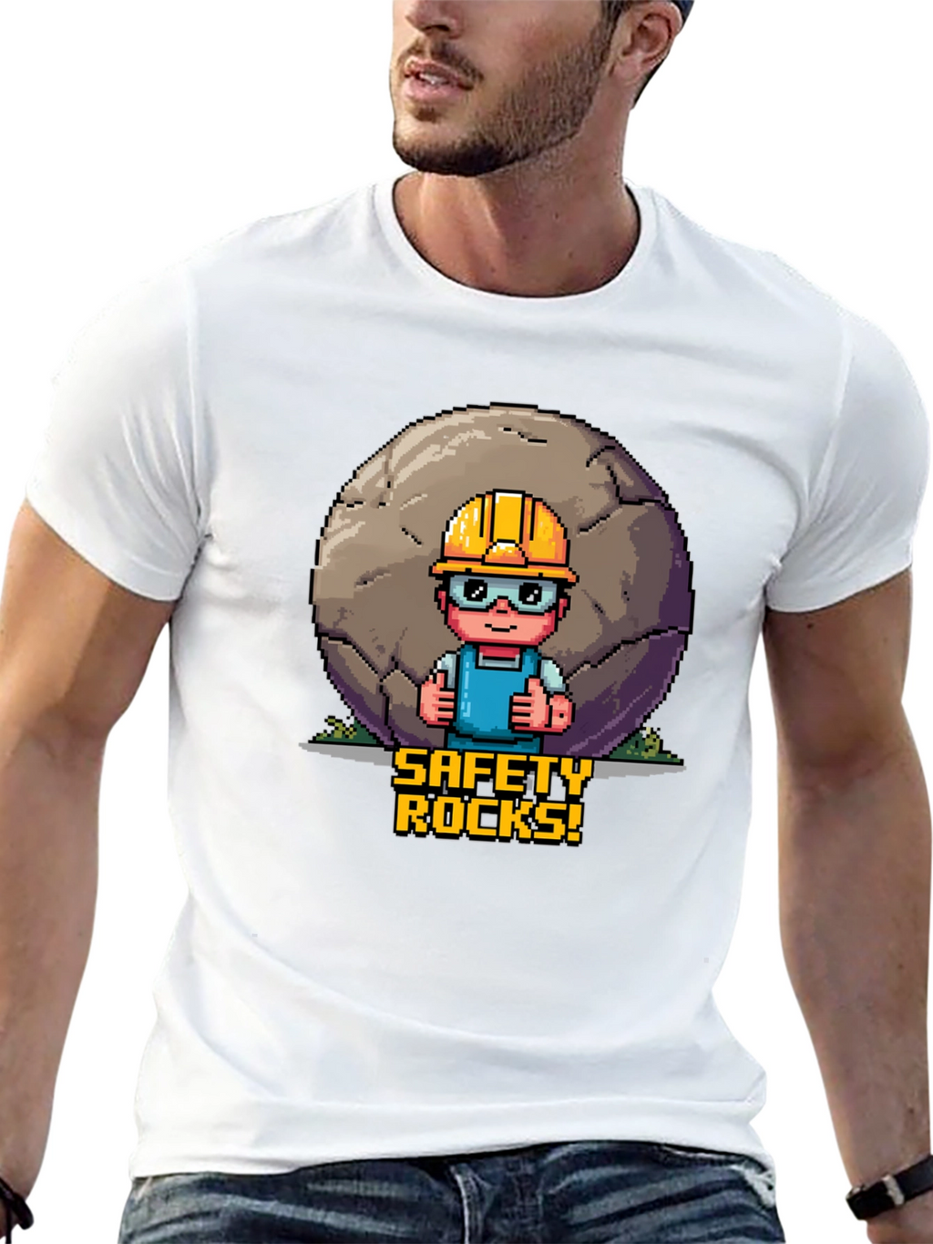 Safety Rocks T-Shirt - Pixel Art Graphic Tee