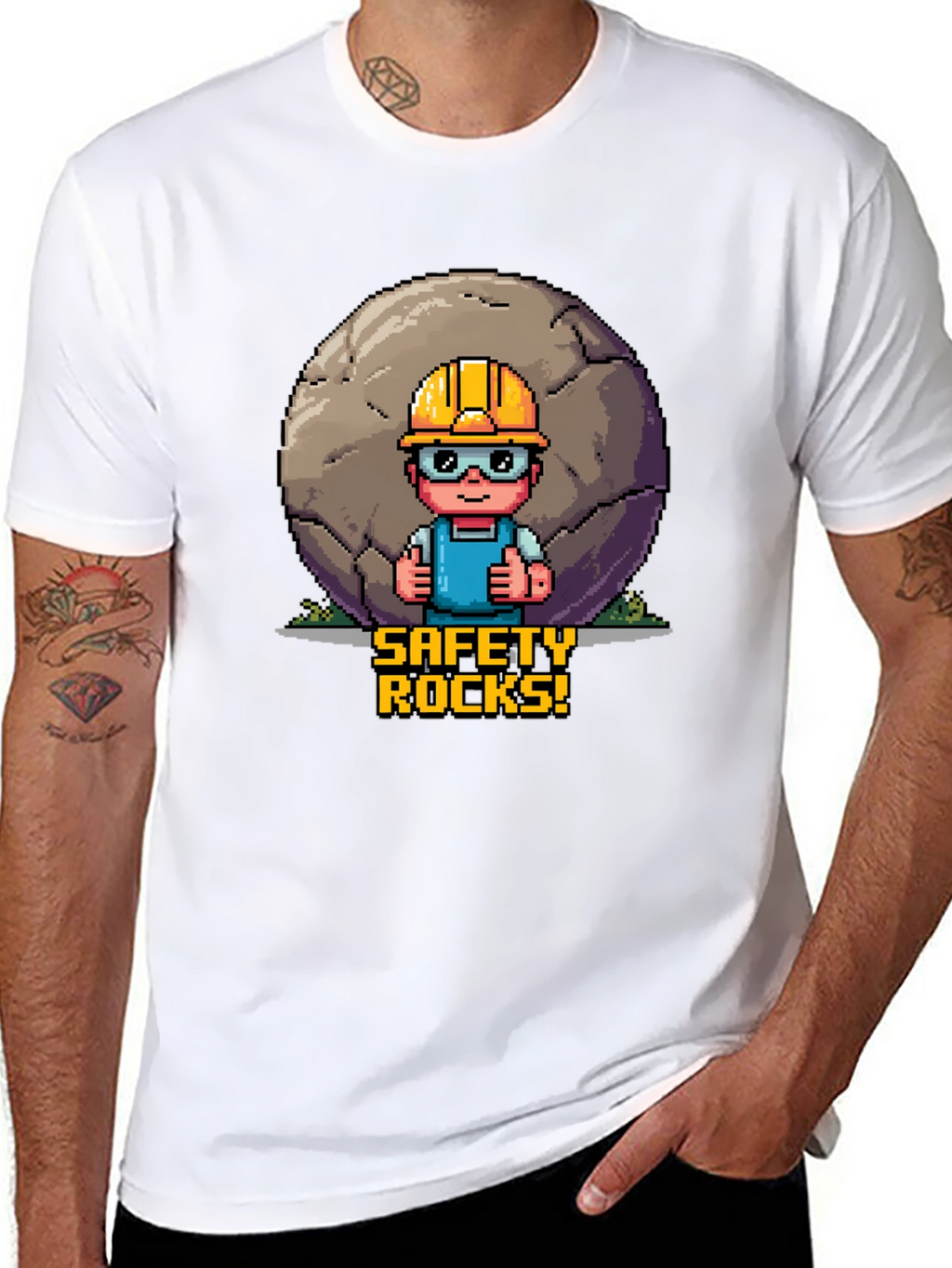 Safety Rocks T-Shirt - Pixel Art Graphic Tee