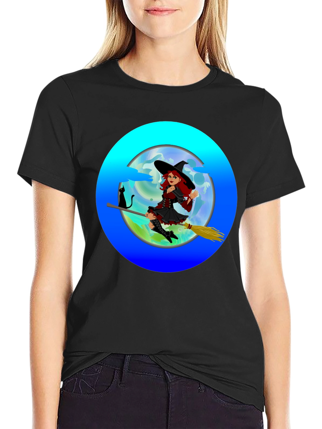 Witch on Broom T-Shirt - Spooky & Fun!