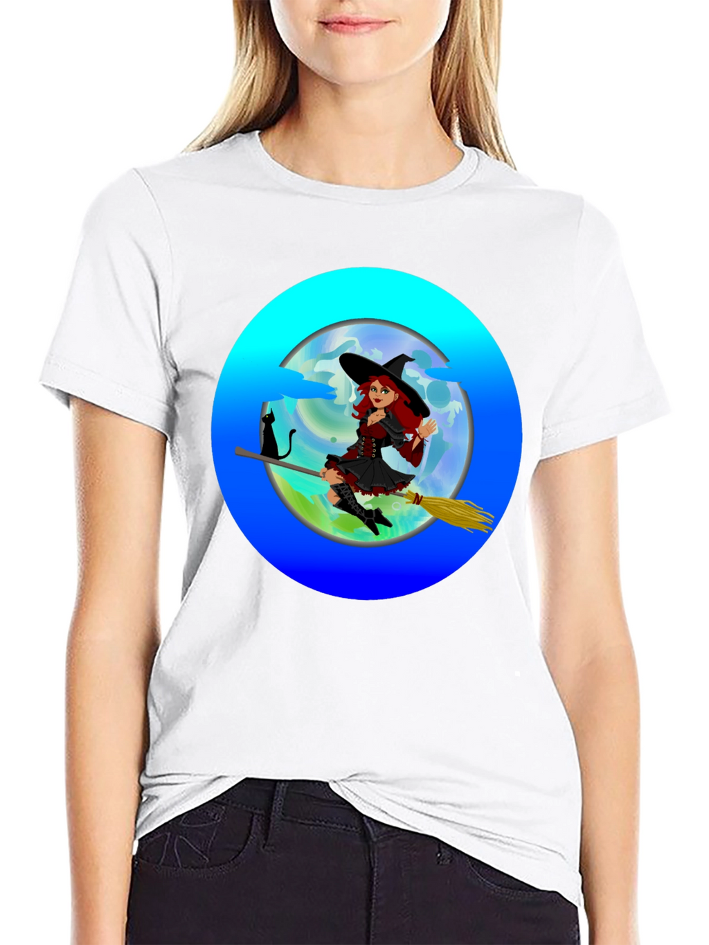 Witch on Broom T-Shirt - Spooky & Fun!