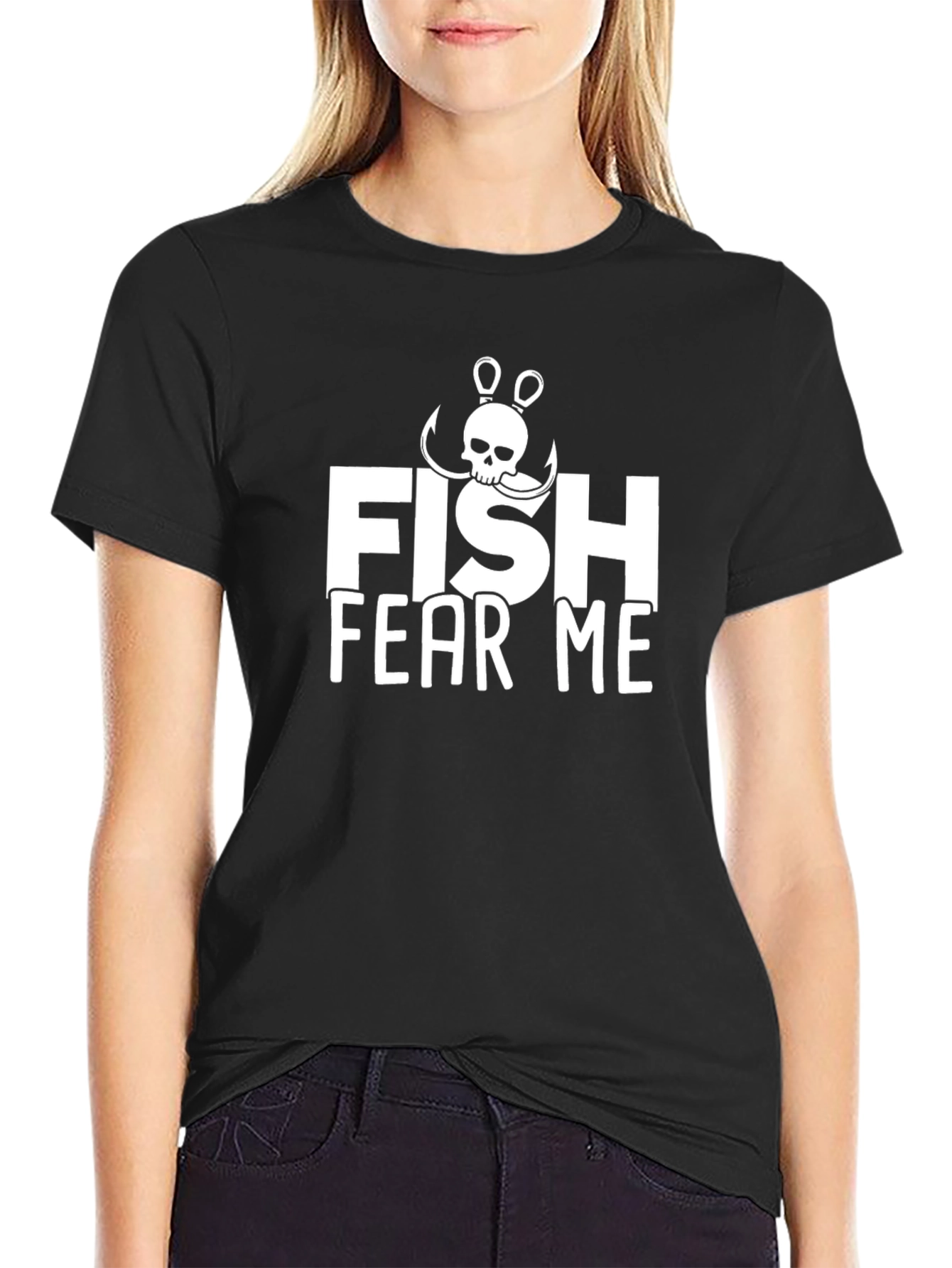 Fish Fear Me Black Graphic T-Shirt