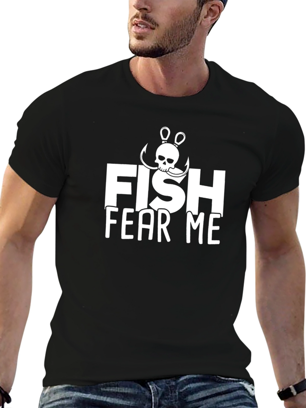 Fish Fear Me Black Graphic T-Shirt