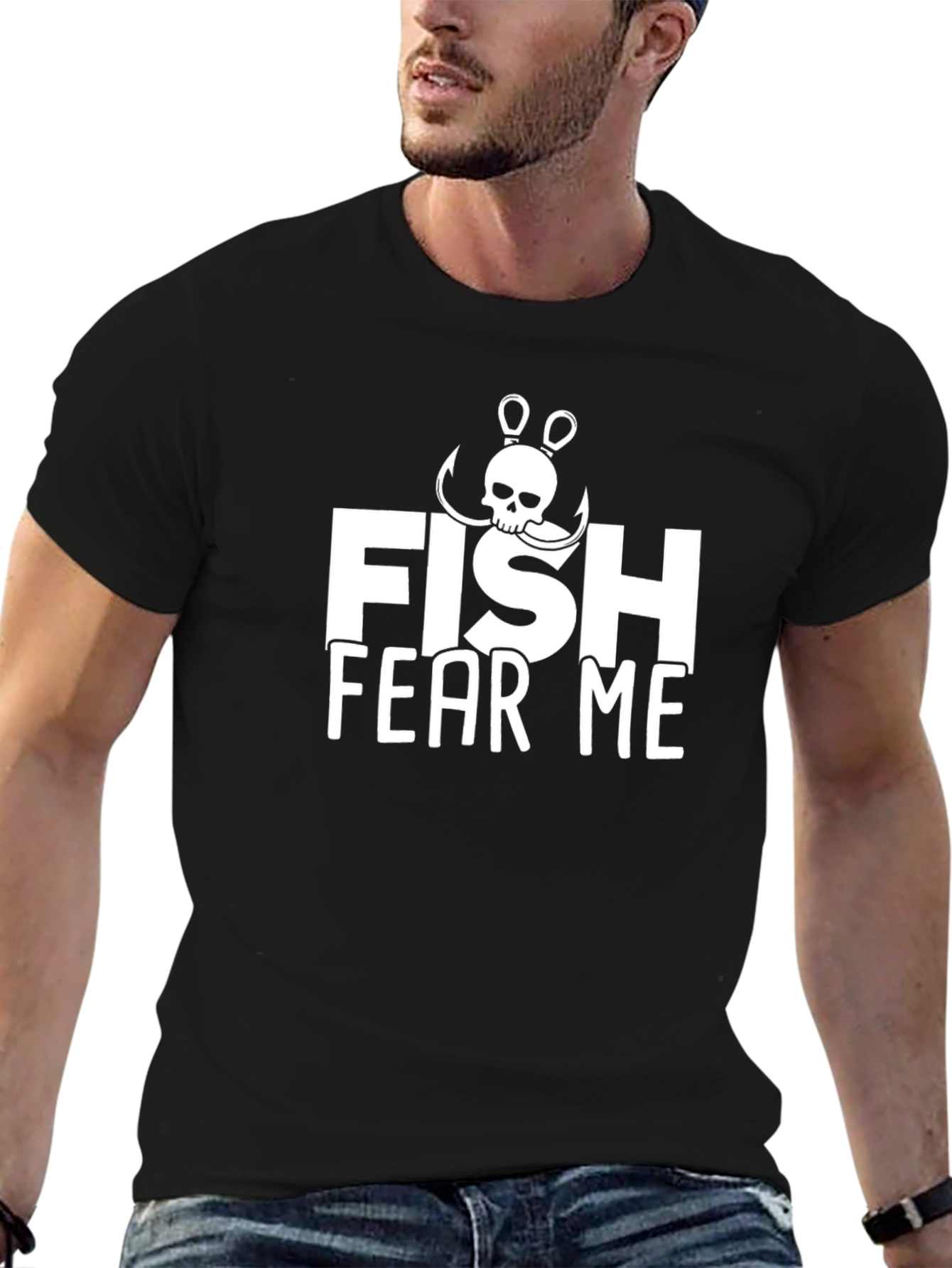 Fish Fear Me Black Graphic T-Shirt