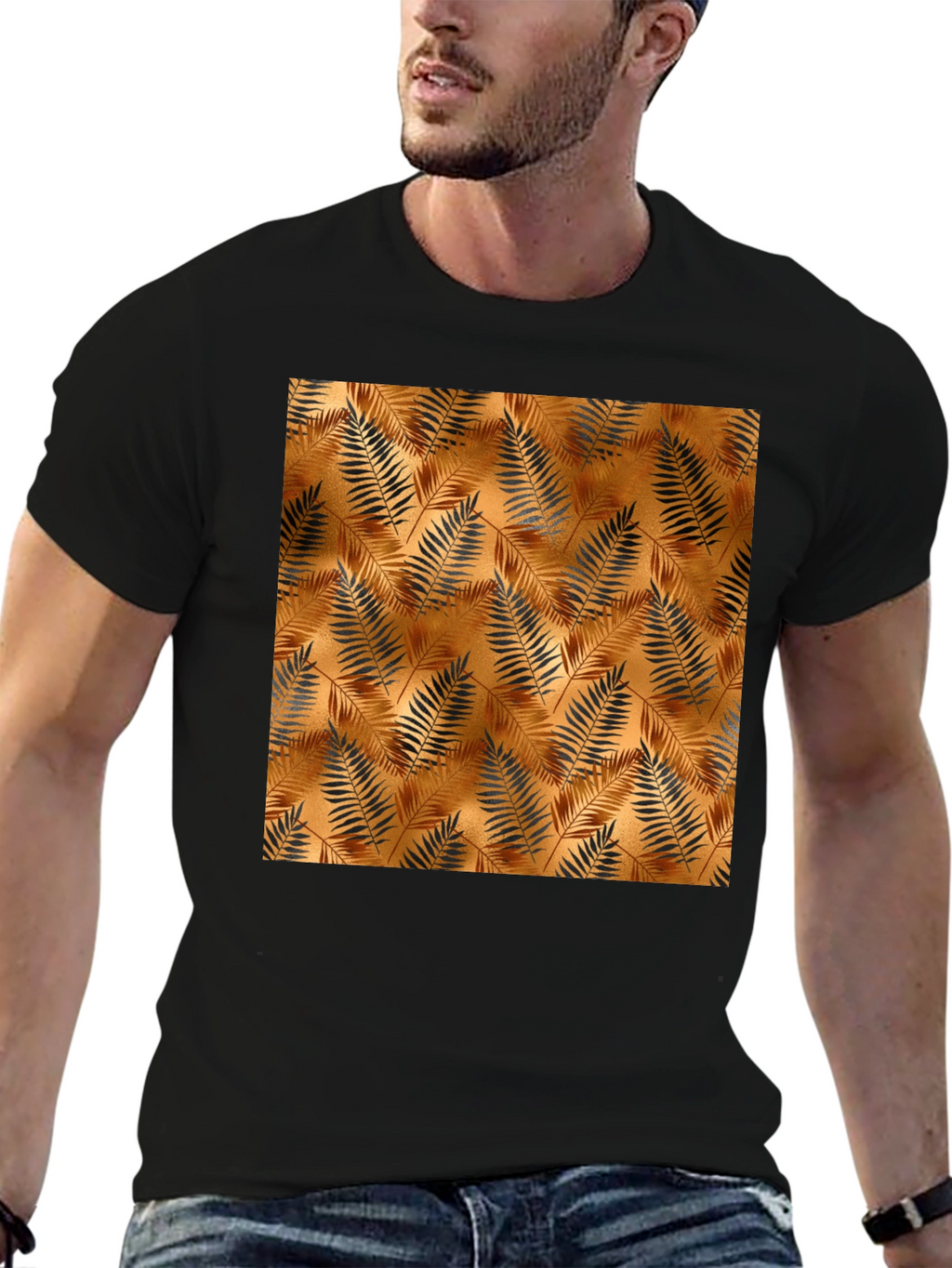 Tropical Leaf Print Mens Tee