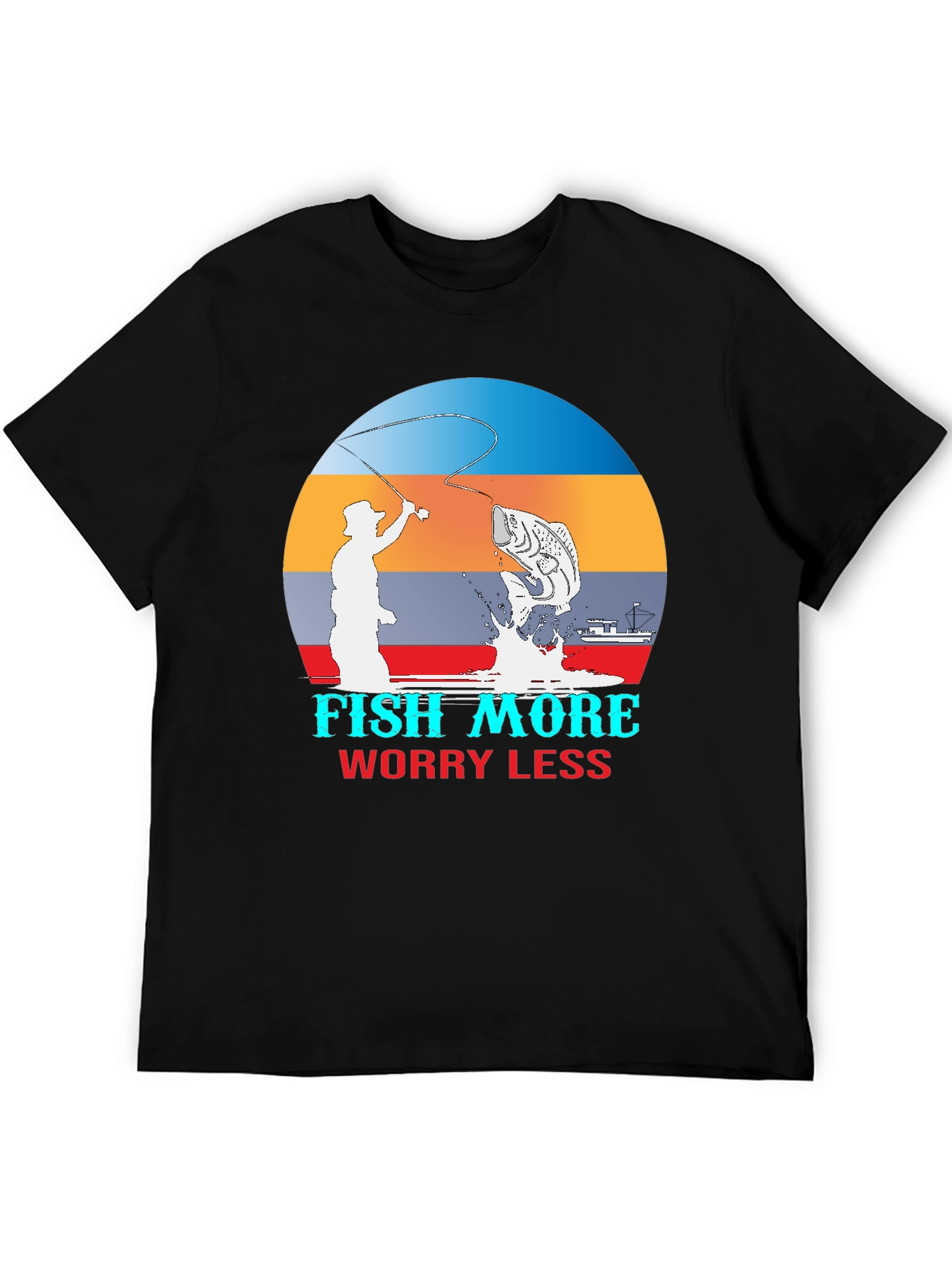 Fish More Worry Less Graphic T-Shirt