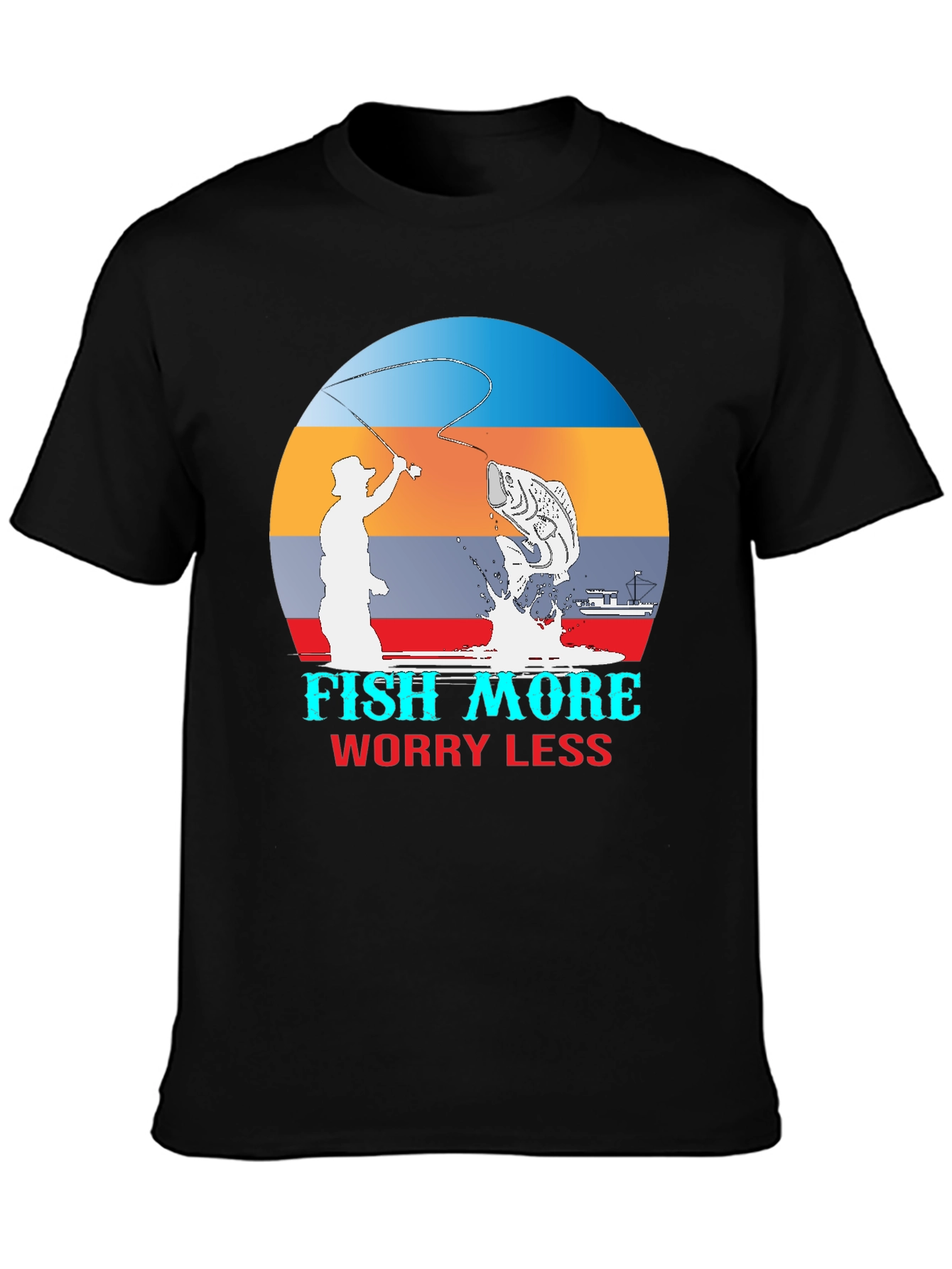 Fish More Worry Less Graphic T-Shirt