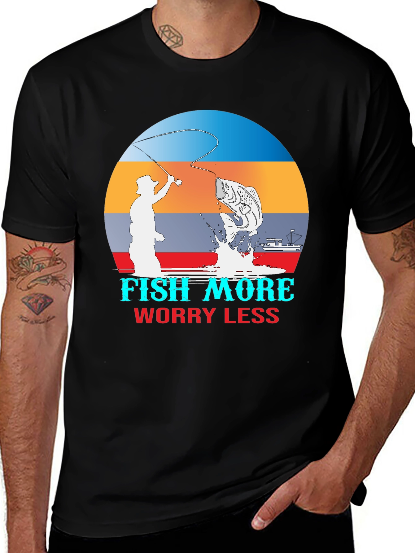 Fish More Worry Less Graphic T-Shirt