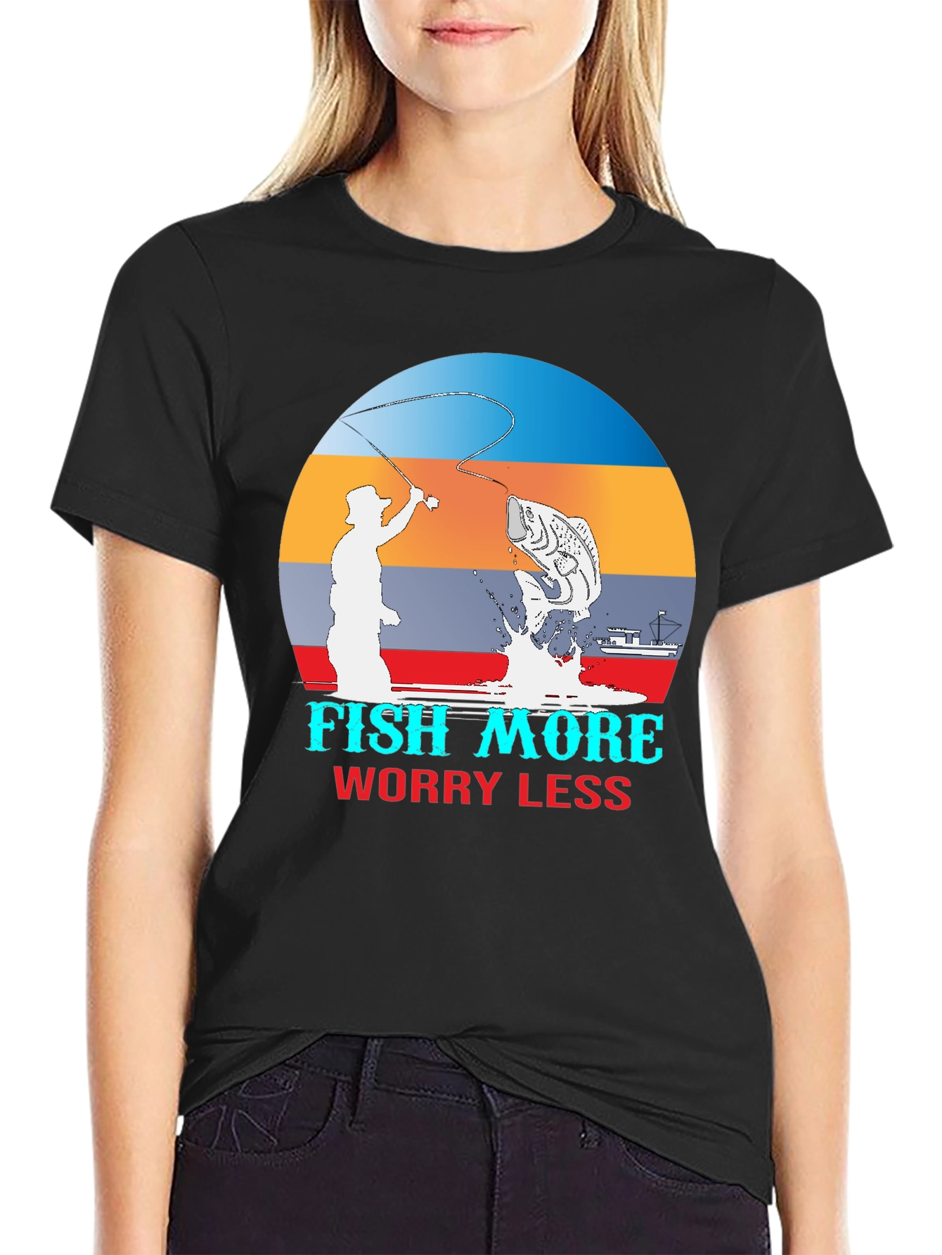 Fish More Worry Less Graphic T-Shirt